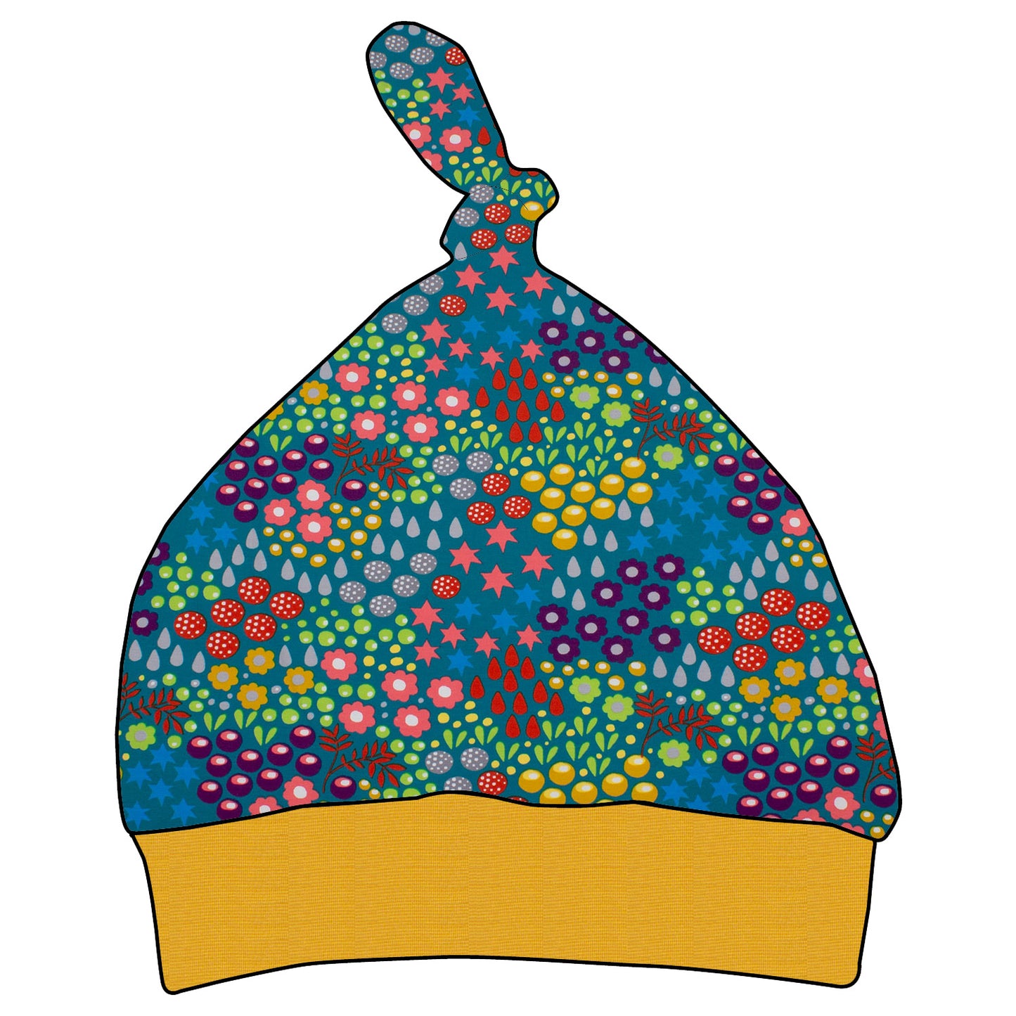 Kinder Knotenmütze Retro Blumenwiese türkis