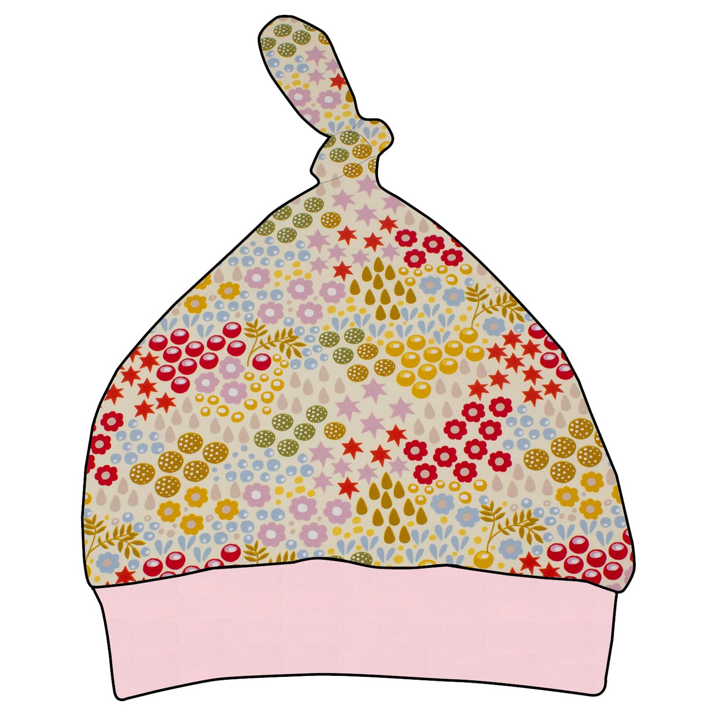 Kinder Knotenmütze Retro Blumenwiese creme