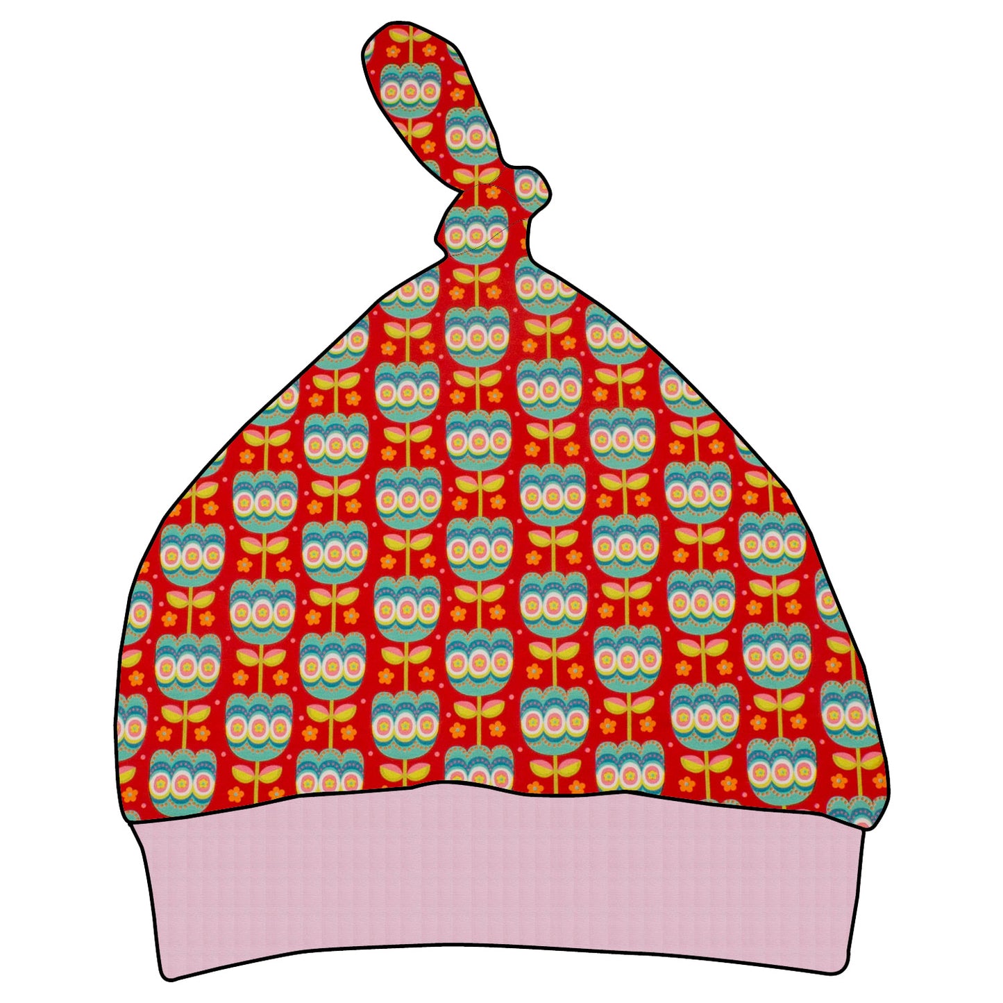 Kinder Knotenmütze Retro Tulpen rot