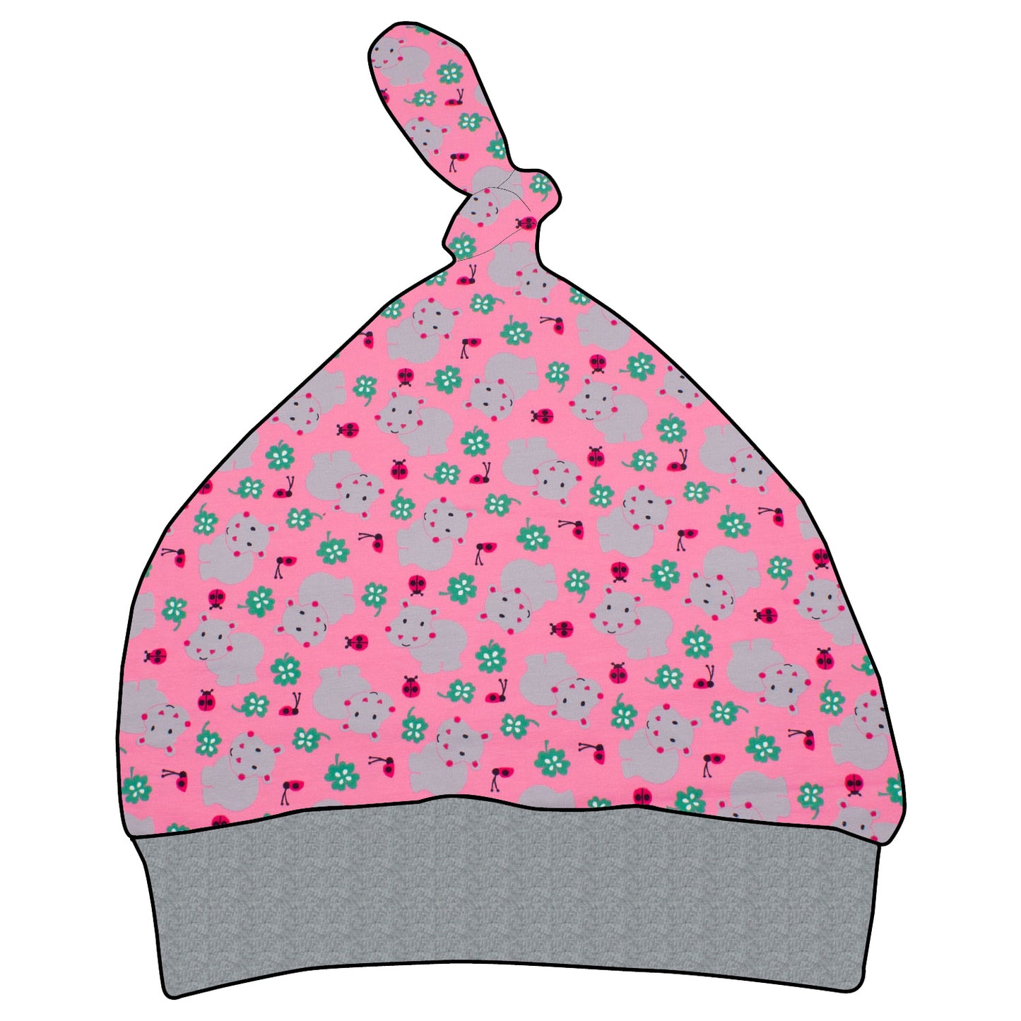 Kinder Knotenmütze Nilpferd rosa