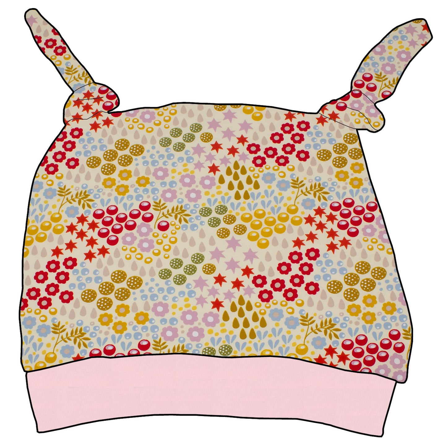 Kinder Knotenmütze Retro Blumenwiese creme