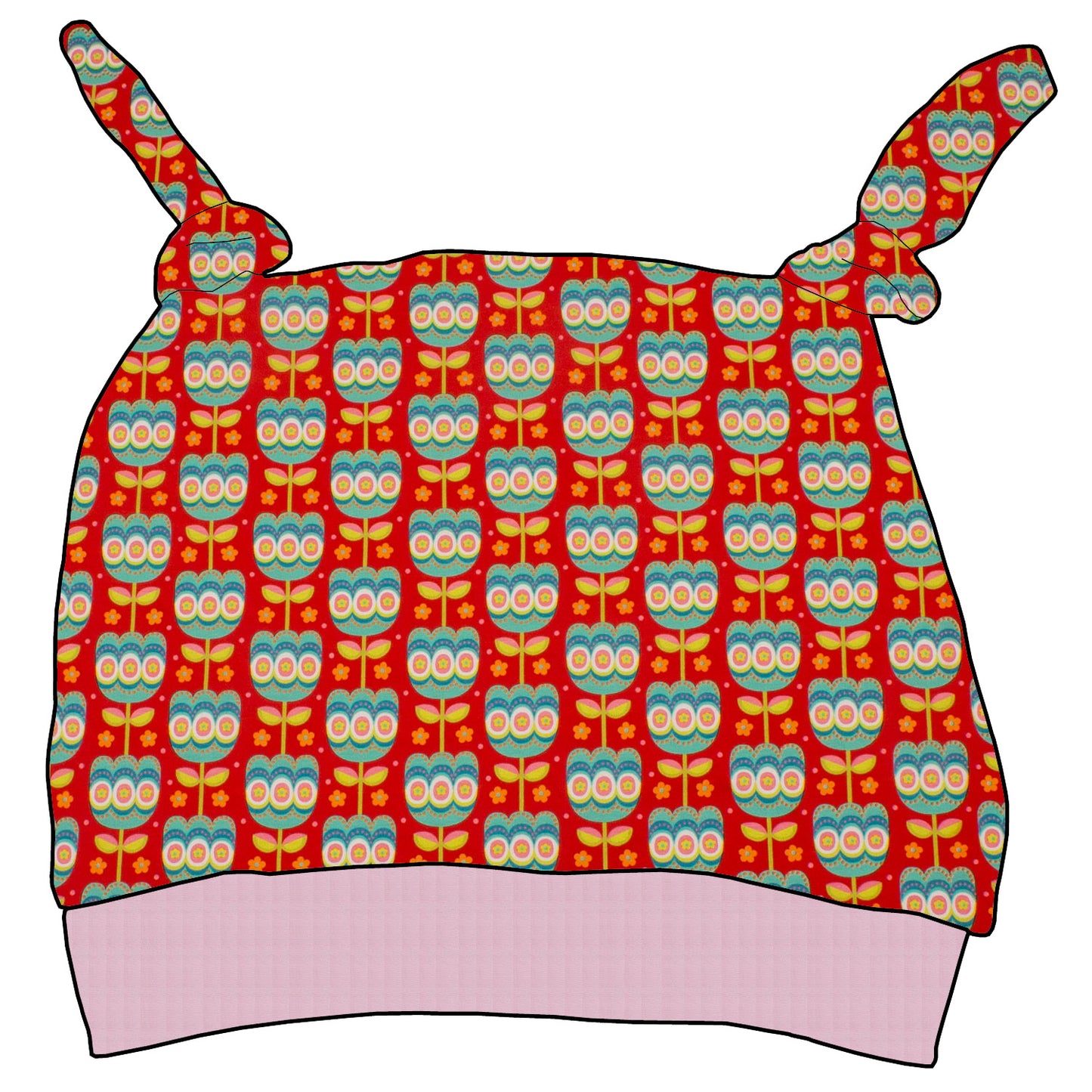 Kinder Knotenmütze Retro Tulpen rot