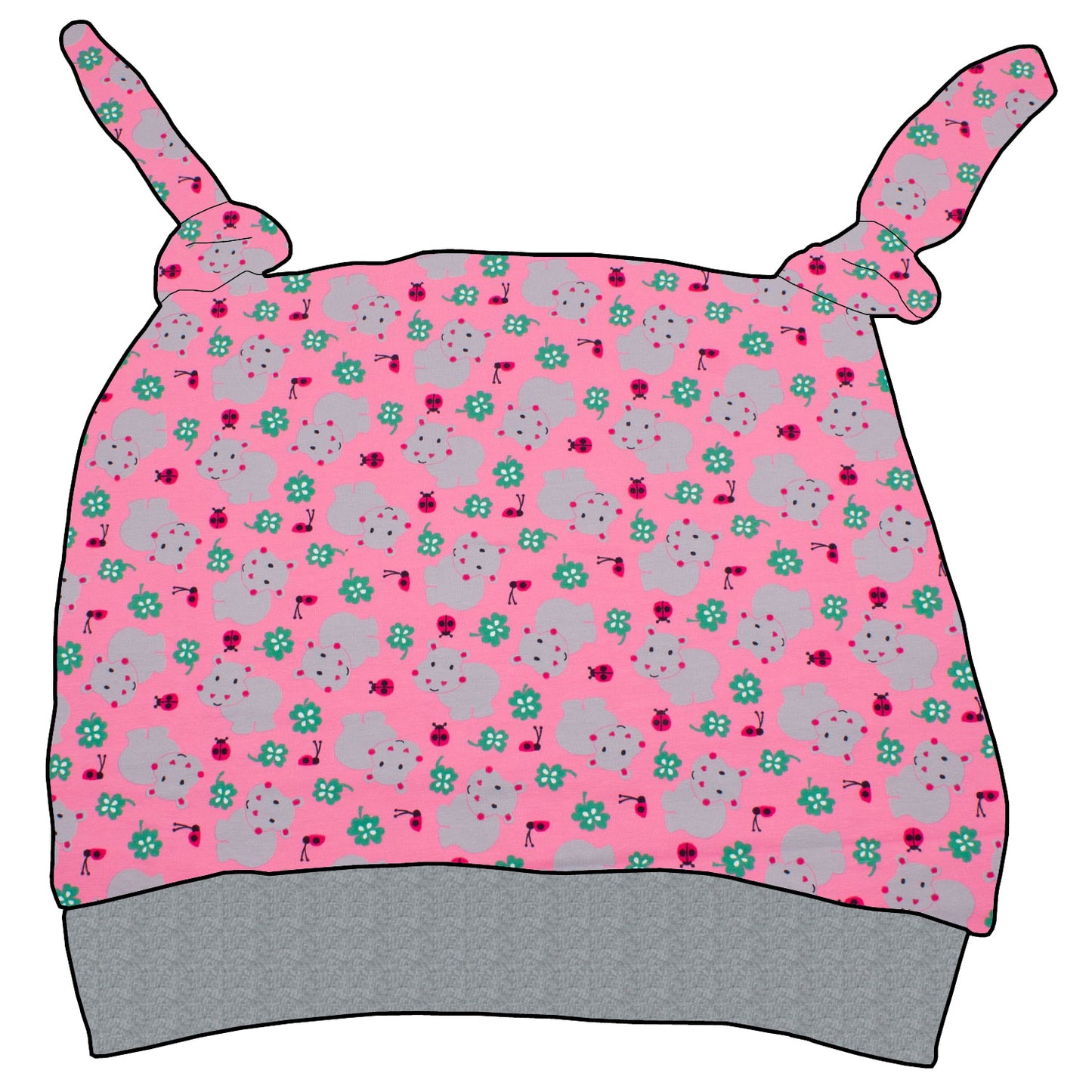 Kinder Knotenmütze Nilpferd rosa