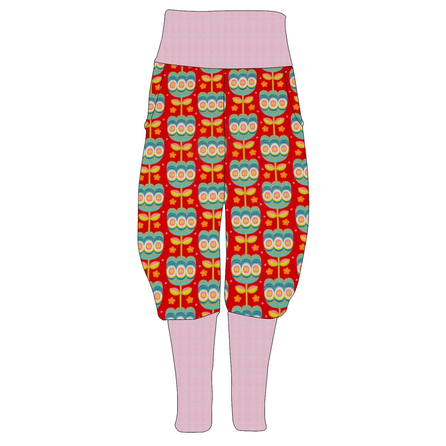 Damen Knickerbocker Retro Tulpen rot