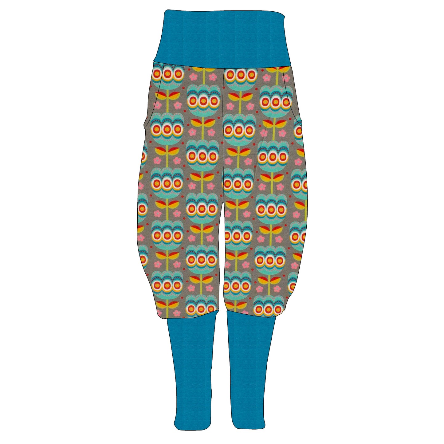 Damen Knickerbocker Retro Tulpen grau