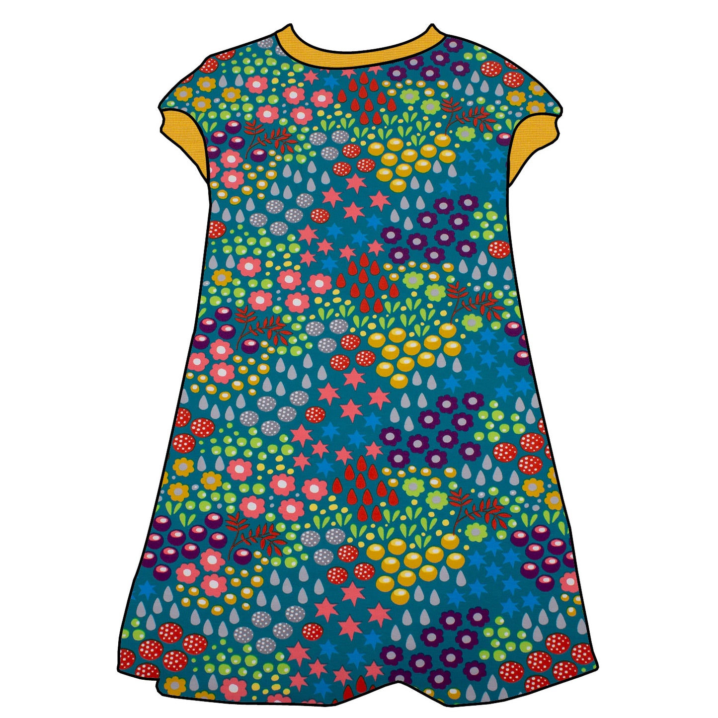 Kinder Tunikakleid / Kurzarmkleid Retro Blumenwiese türkis