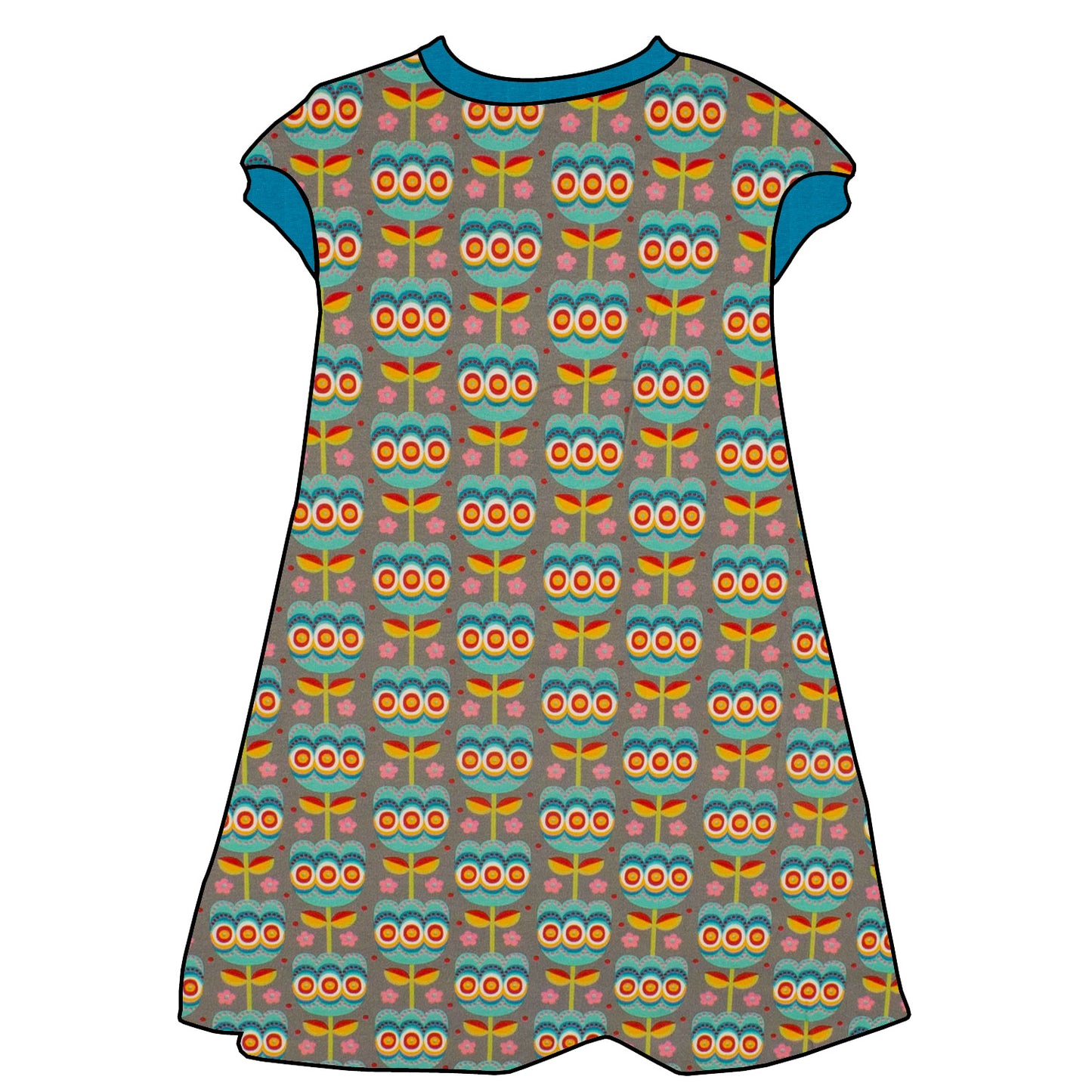 Kinder Tunikakleid / Kurzarmkleid Retro Tulpen grau