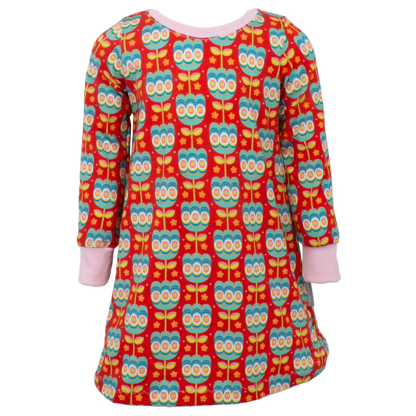 Kinder Basic Langarmkleid Retro Tulpen rot
