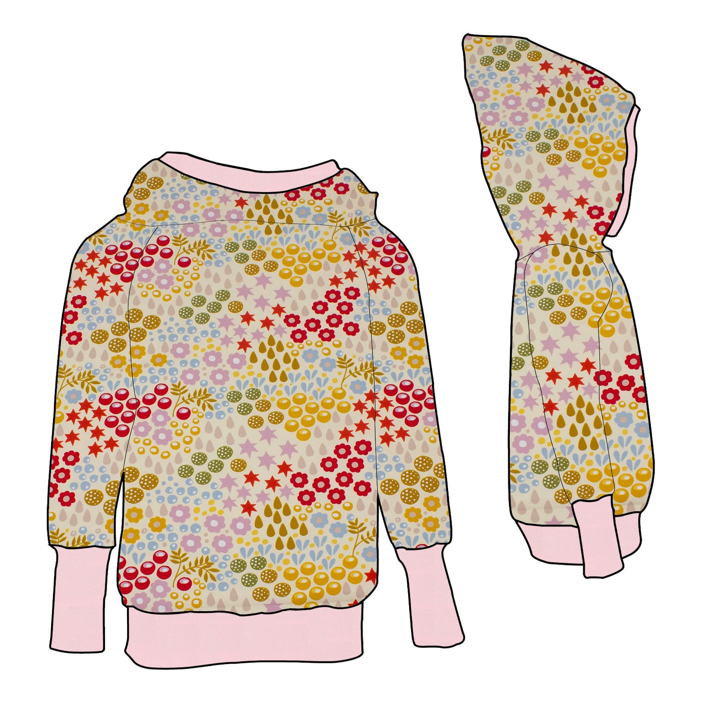 Kinder Retrohoodie Retro Blumenwiese creme