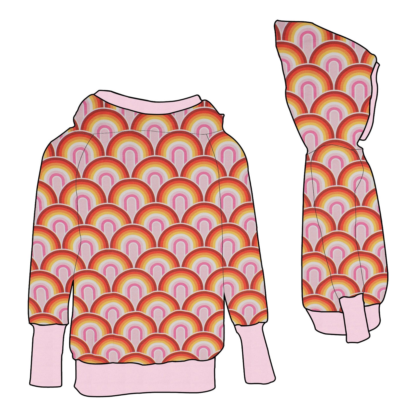 Damen Retrohoodie Regenbogen rosa