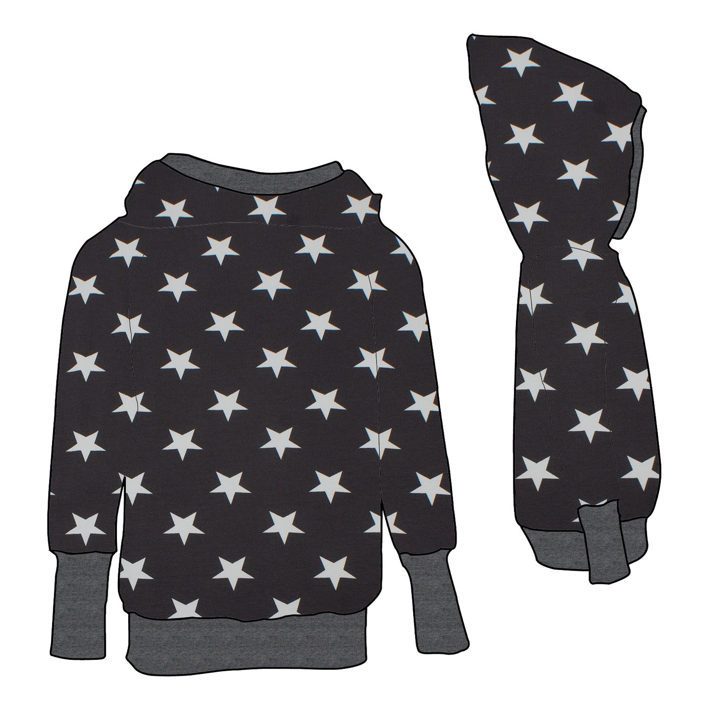 Damen Retrohoodie Sterne grau
