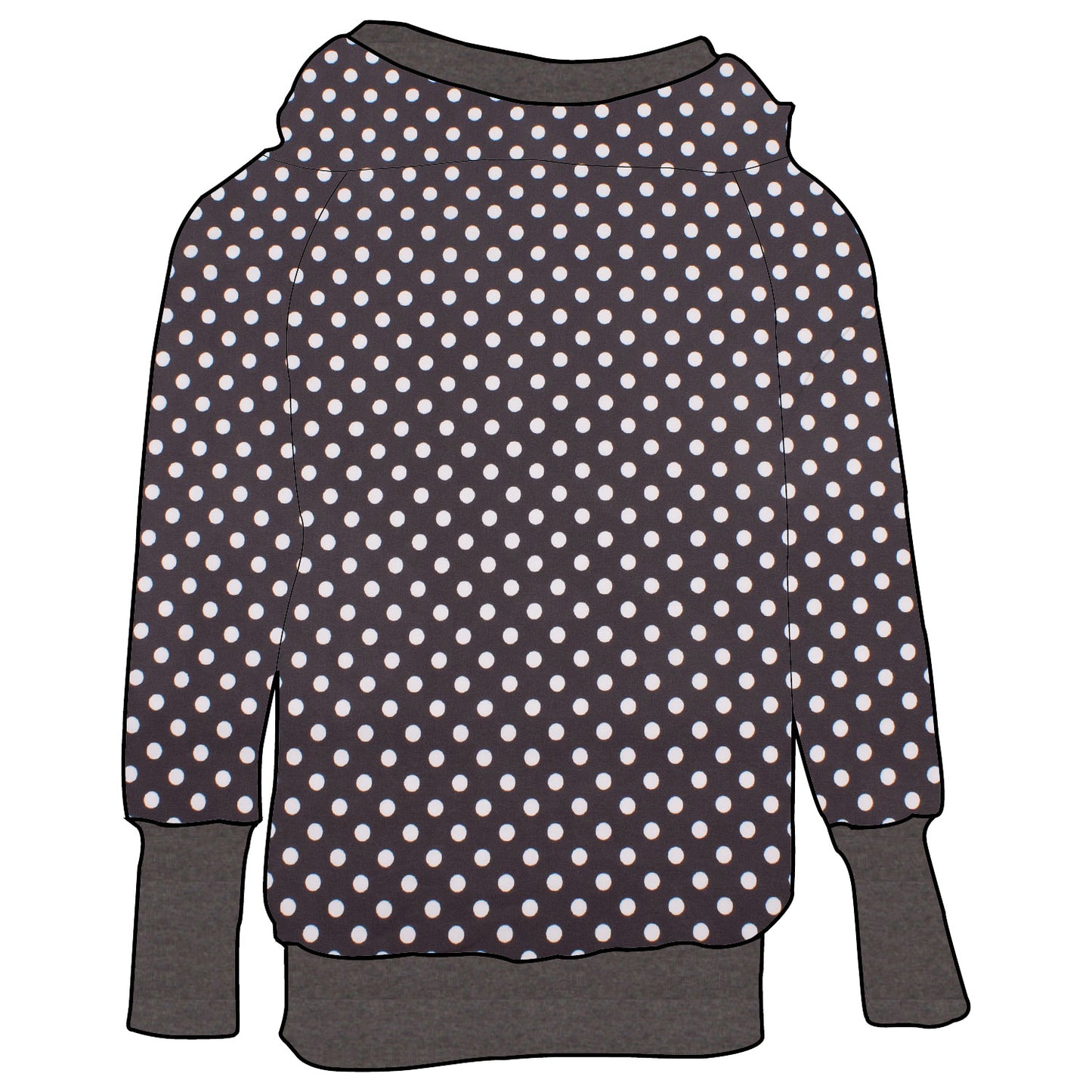 Damen Retrohoodie Punkte dunkelgrau