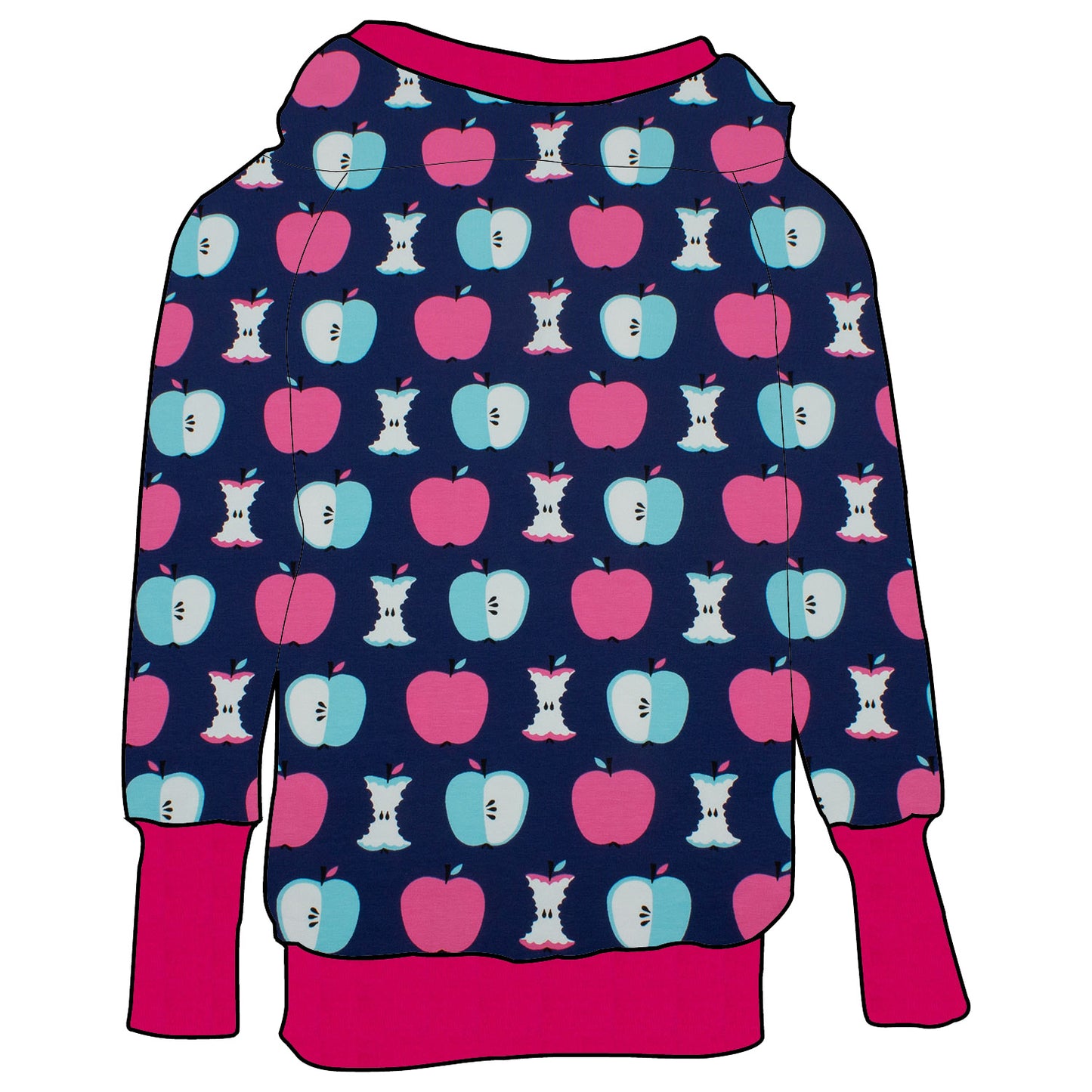 Damen Retrohoodie Äpfel dunkelblau