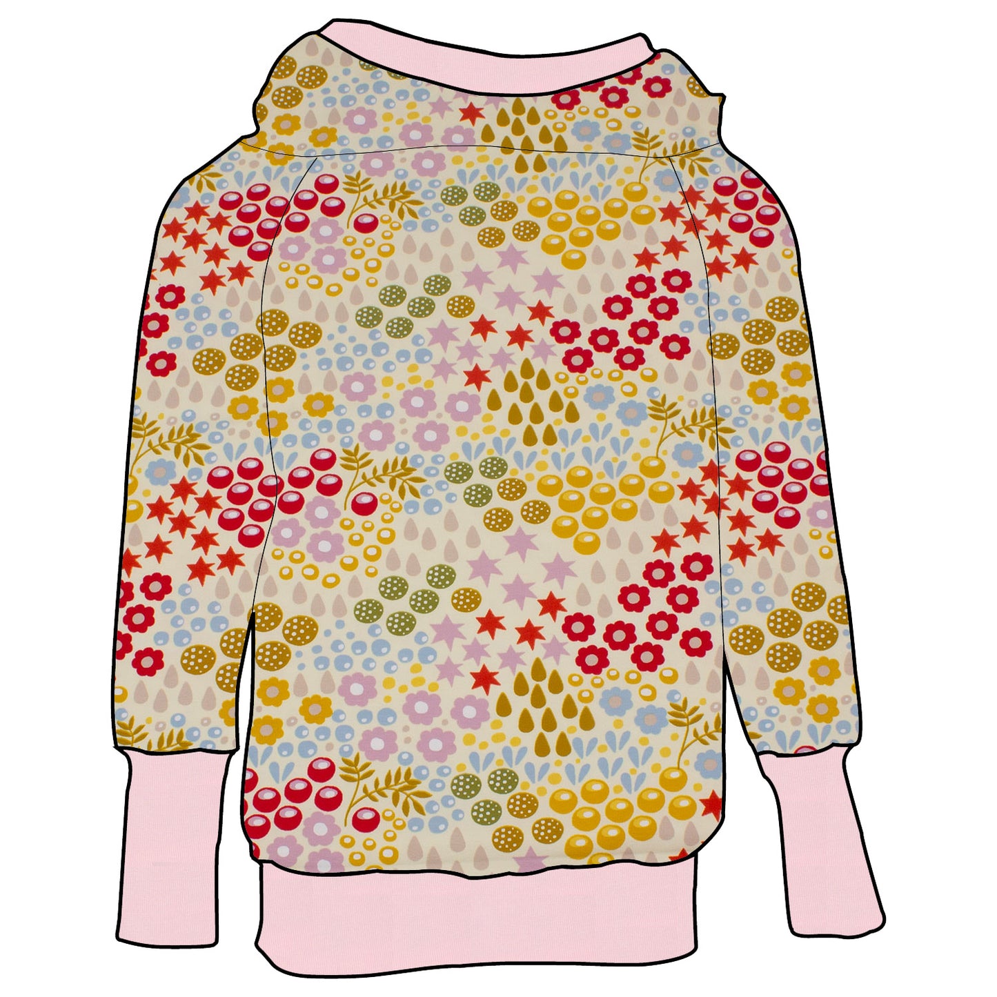 Kinder Retrohoodie Retro Blumenwiese creme