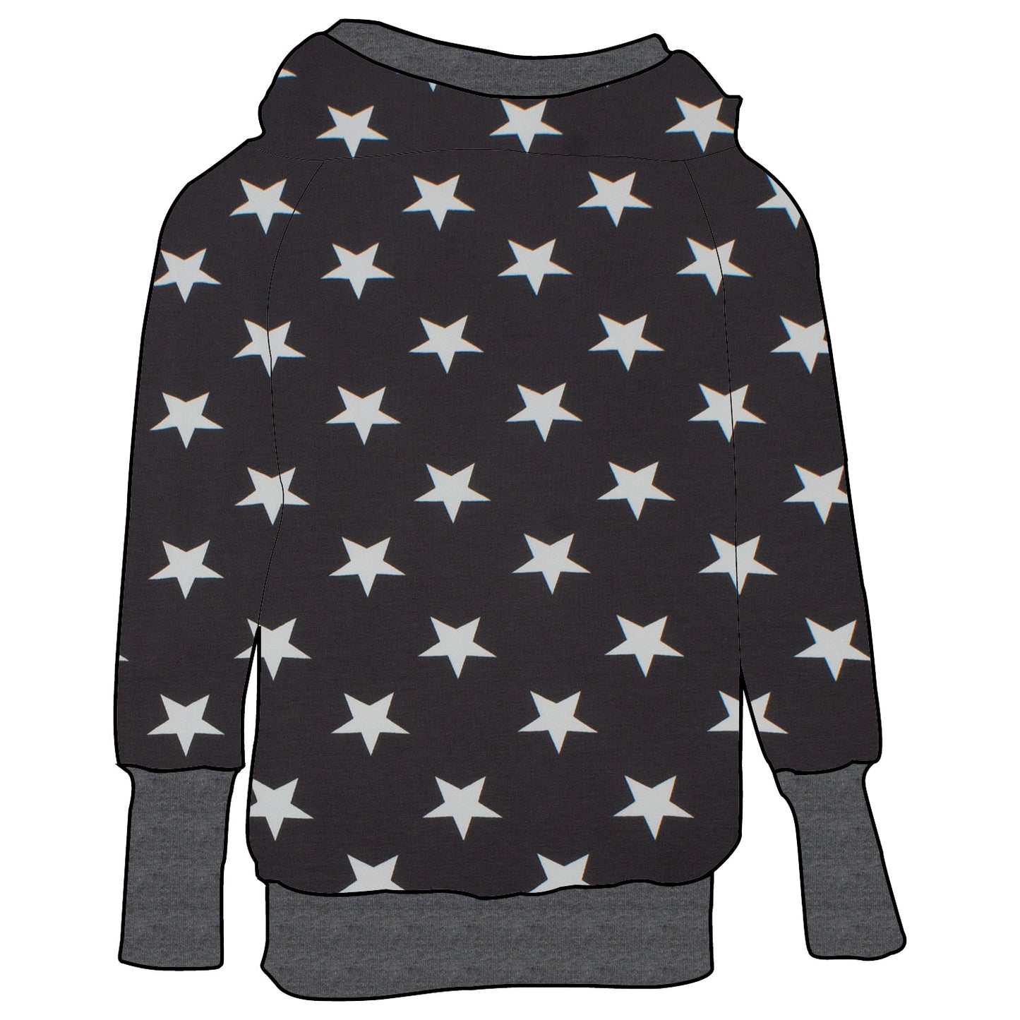 Damen Retrohoodie Sterne grau