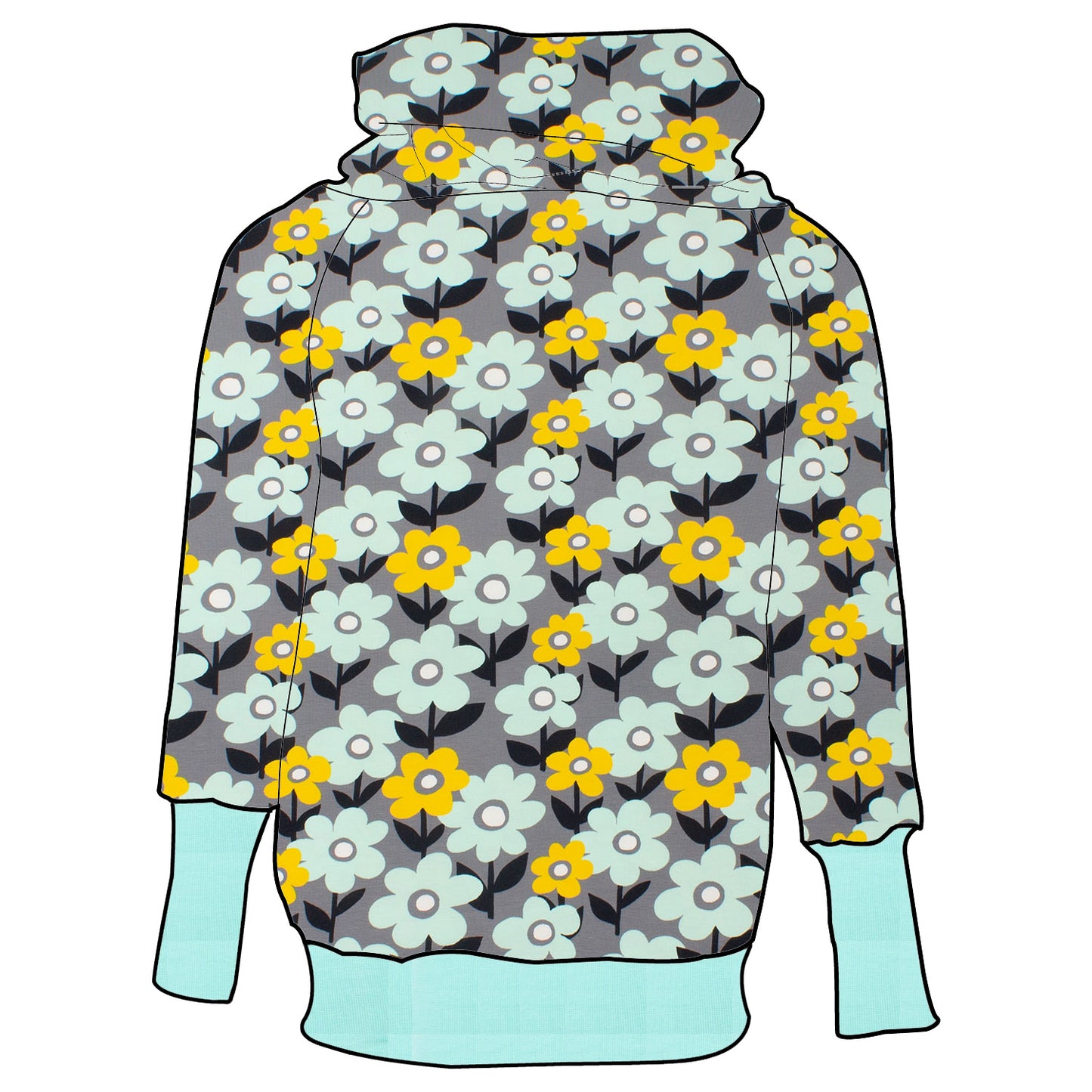 Damen Retrohoodie Retro Blumenwiese