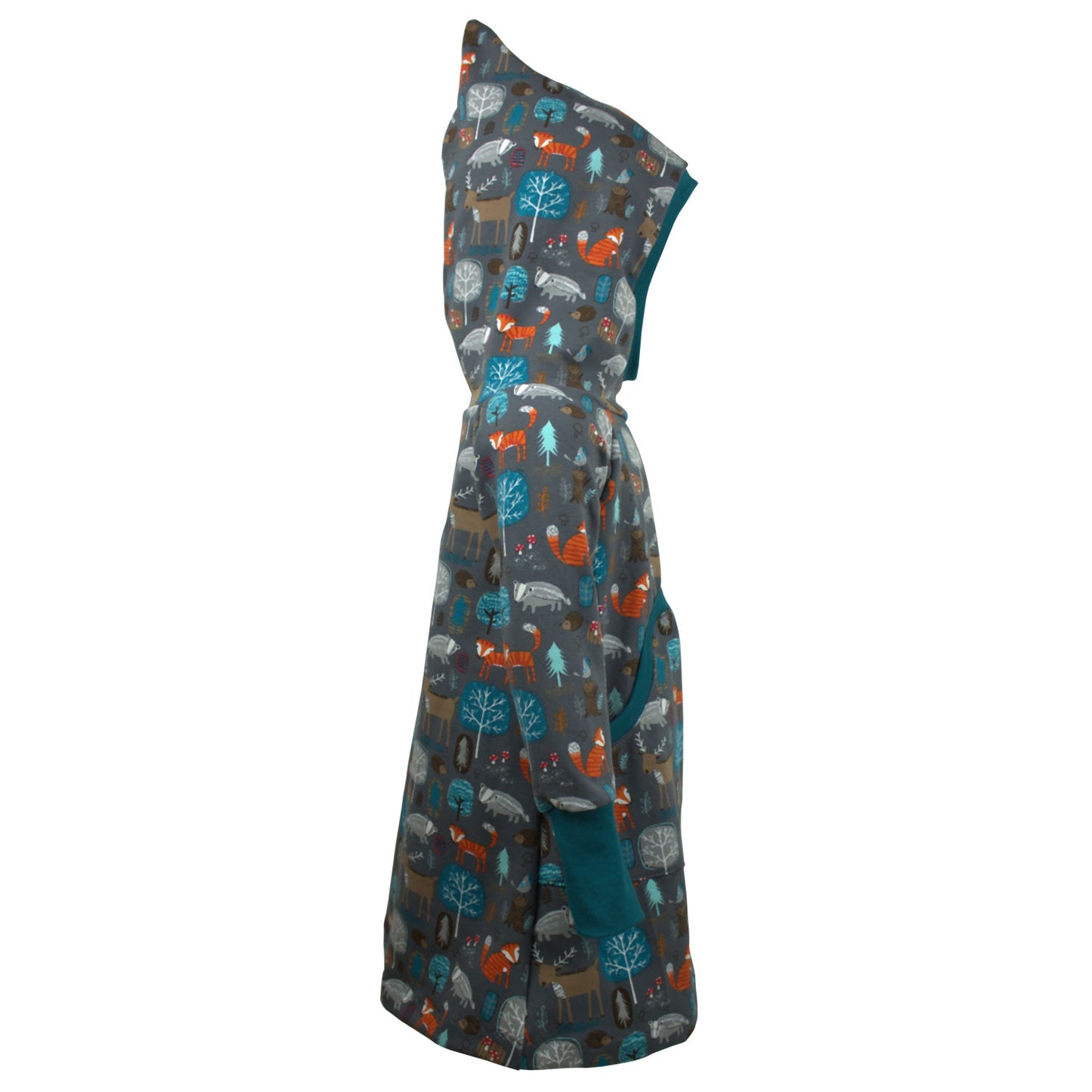 Kinder Retrokleid Hoodiekleid Waldtiere grau