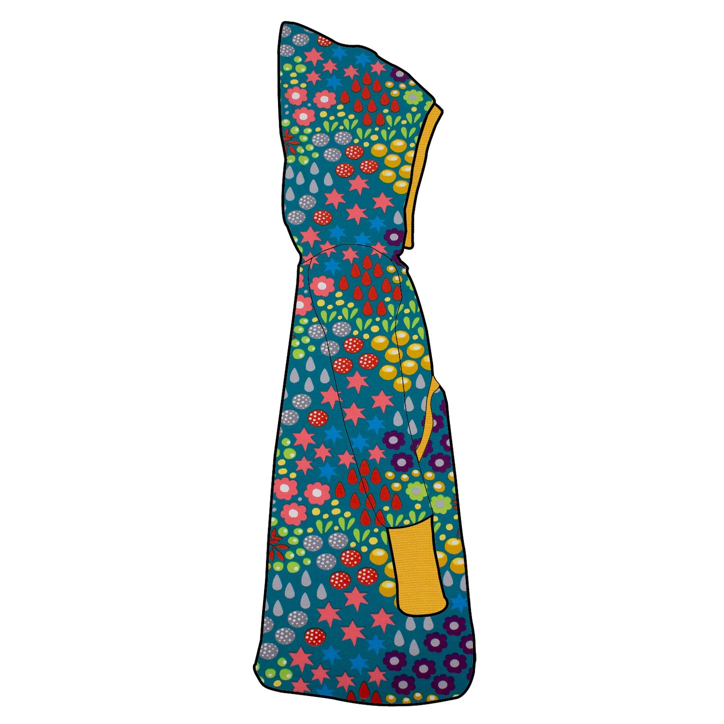 Damen Retrokleid Hoodiekleid Retro Blumenwiese türkis