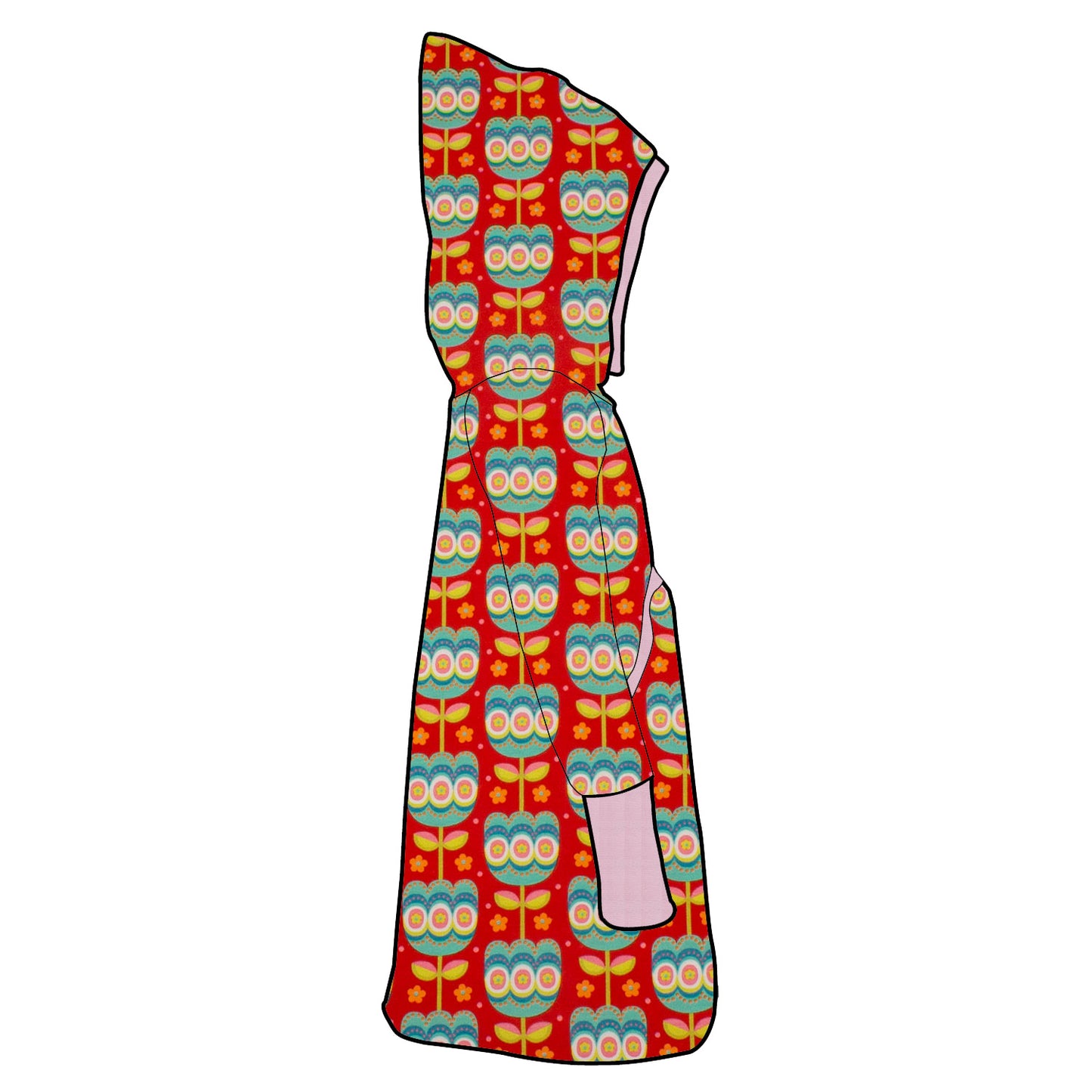 Damen Retrokleid Hoodiekleid Retro Tulpen rot