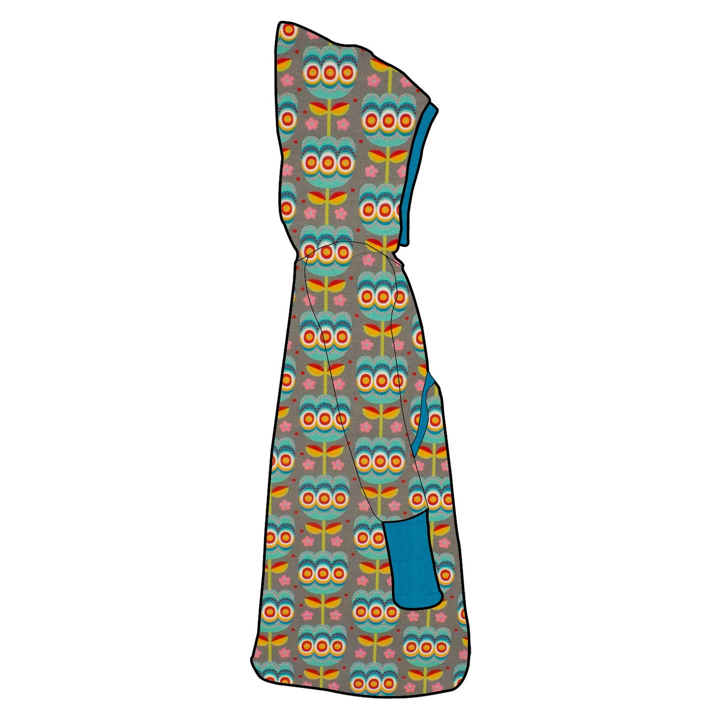 Damen Retrokleid Hoodiekleid Retro Tulpen grau