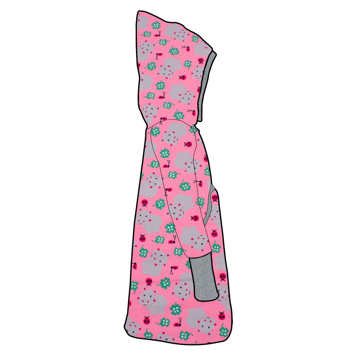 Kinder Retrokleid Hoodiekleid Nilpferd rosa