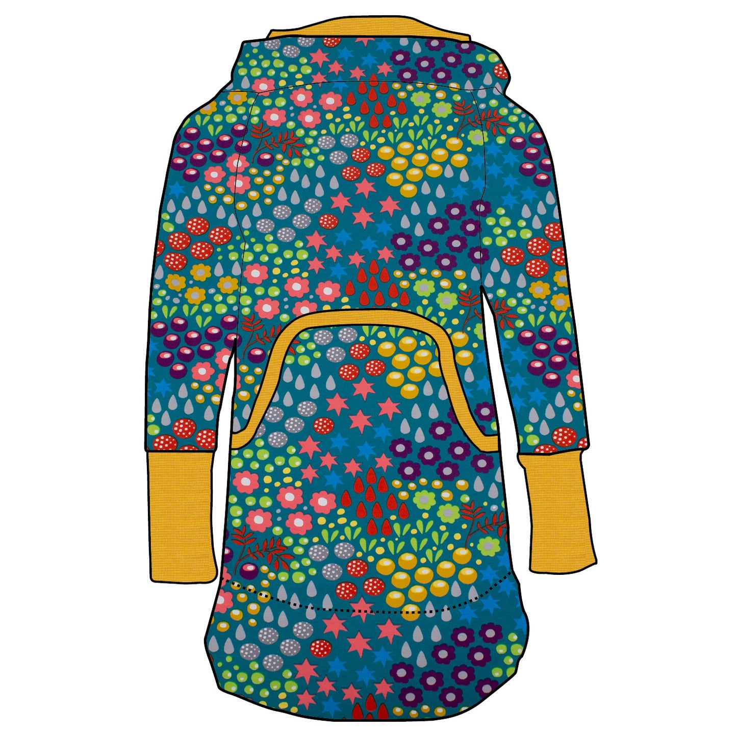 Damen Retrokleid Hoodiekleid Retro Blumenwiese türkis