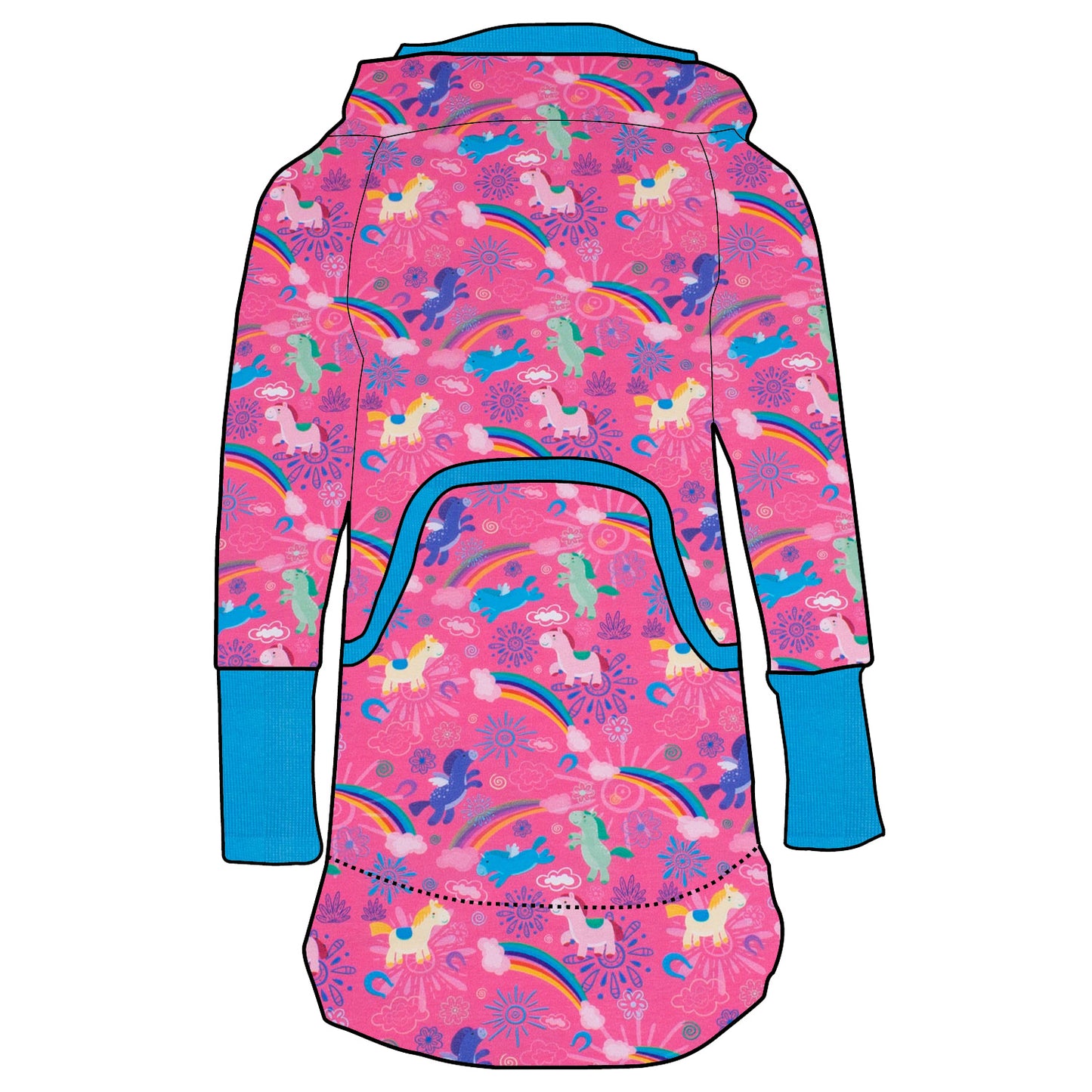 Kinder Retrokleid Hoodiekleid Regenbogen Einhörner
