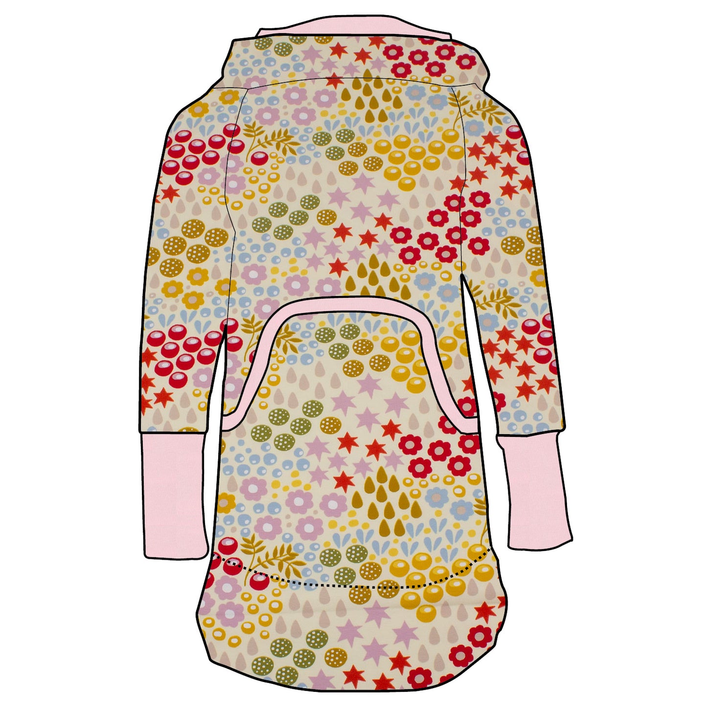 Kinder Retrokleid Hoodiekleid Retro Blumenwiese creme