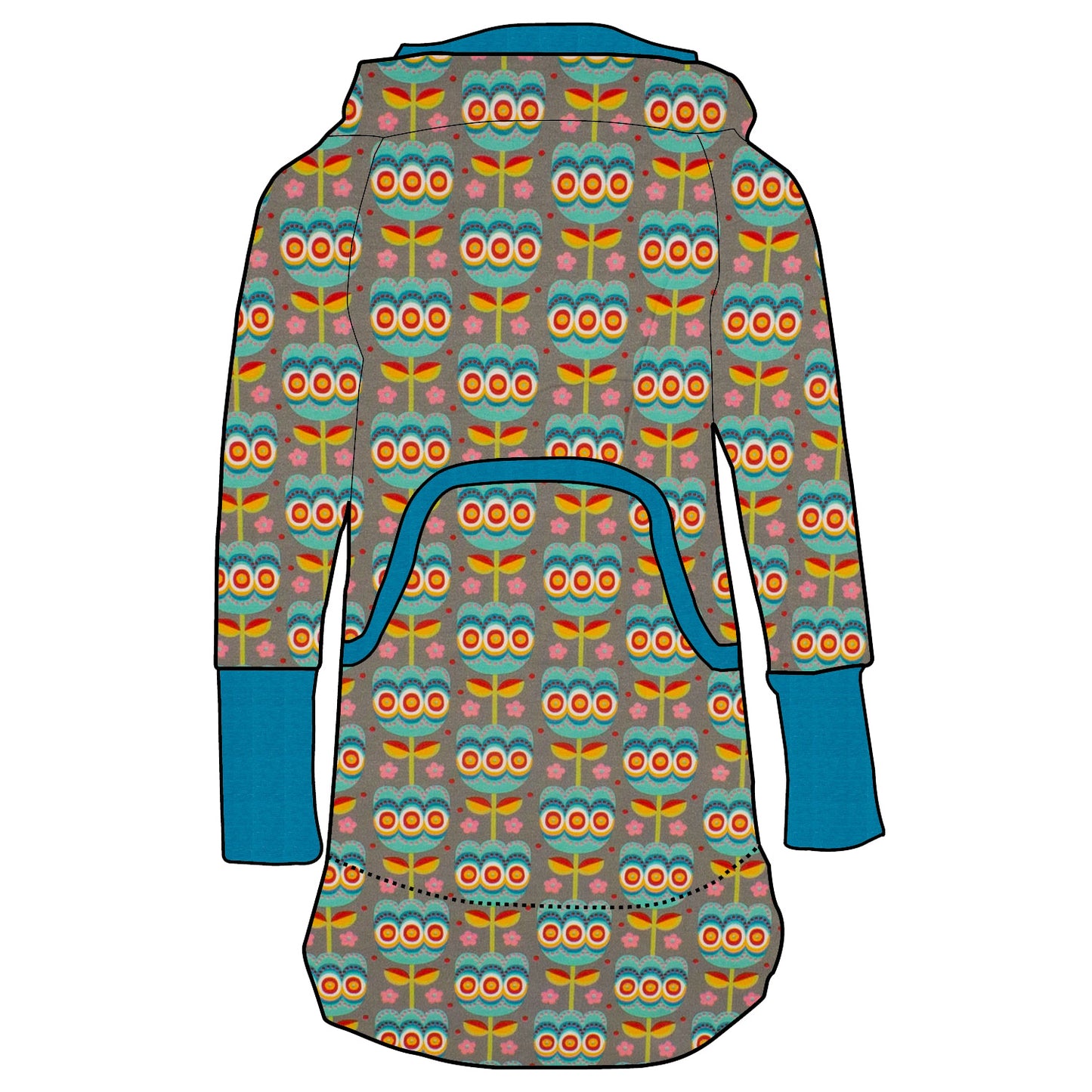 Kinder Retrokleid Hoodiekleid Retro Tulpen grau