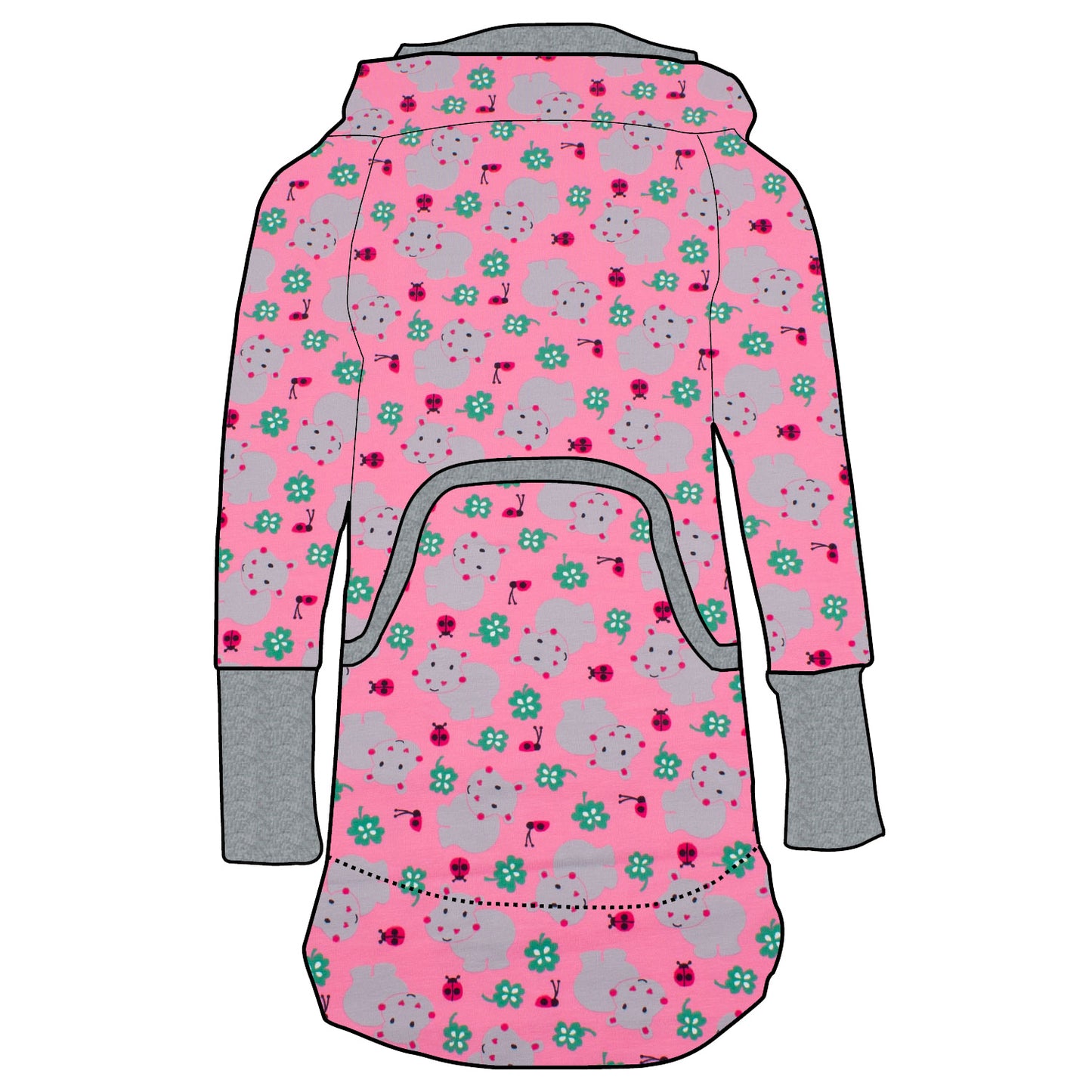 Kinder Retrokleid Hoodiekleid Nilpferd rosa