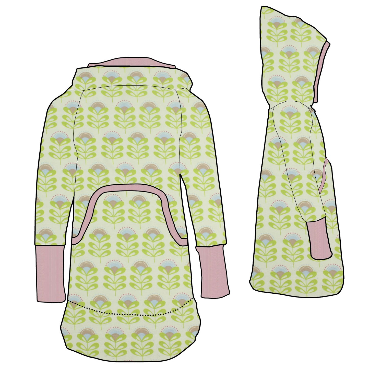 Kinder Retrokleid Hoodiekleid Kleine Blumen