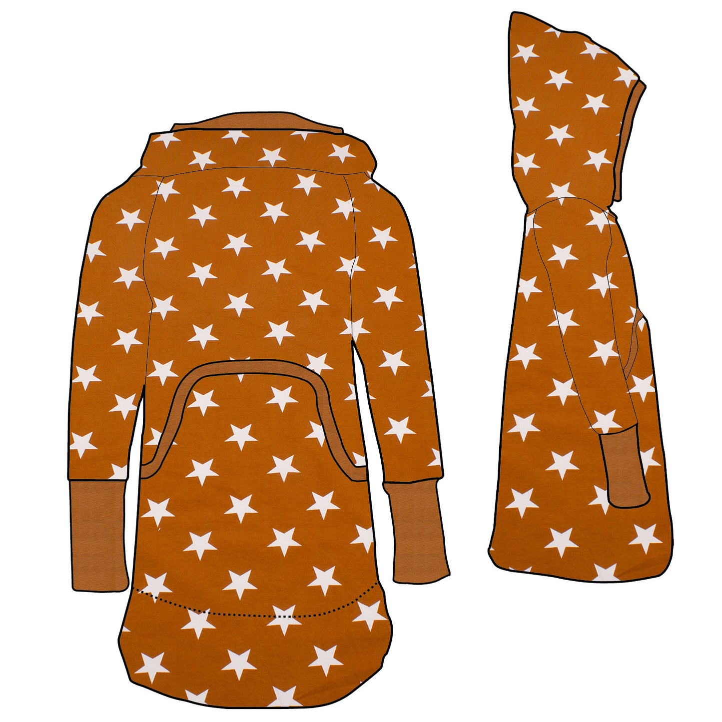 Kinder Retrokleid Hoodiekleid Sterne ocker