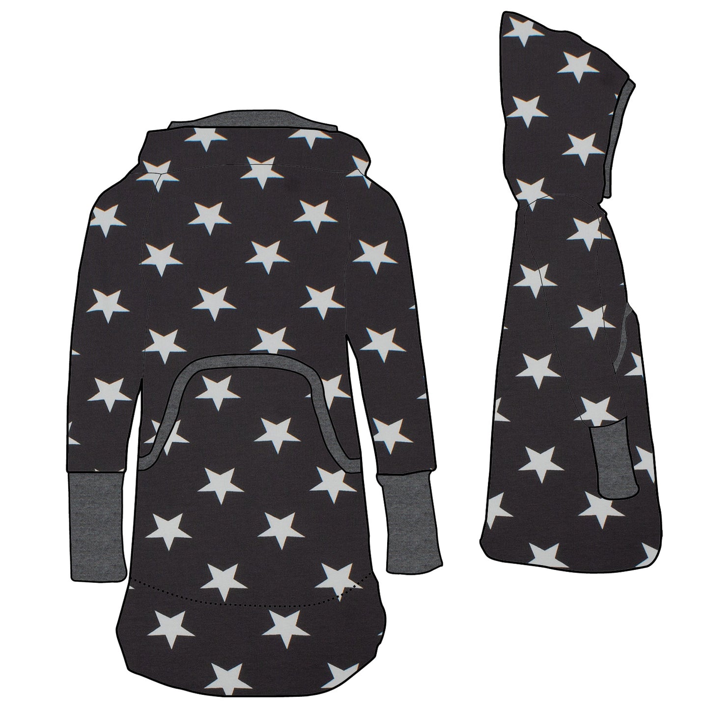Kinder Retrokleid Hoodiekleid Sterne grau