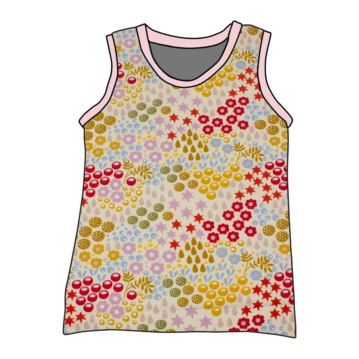 Kinder Unterhemd / Tanktop Retro Blumenwiese creme