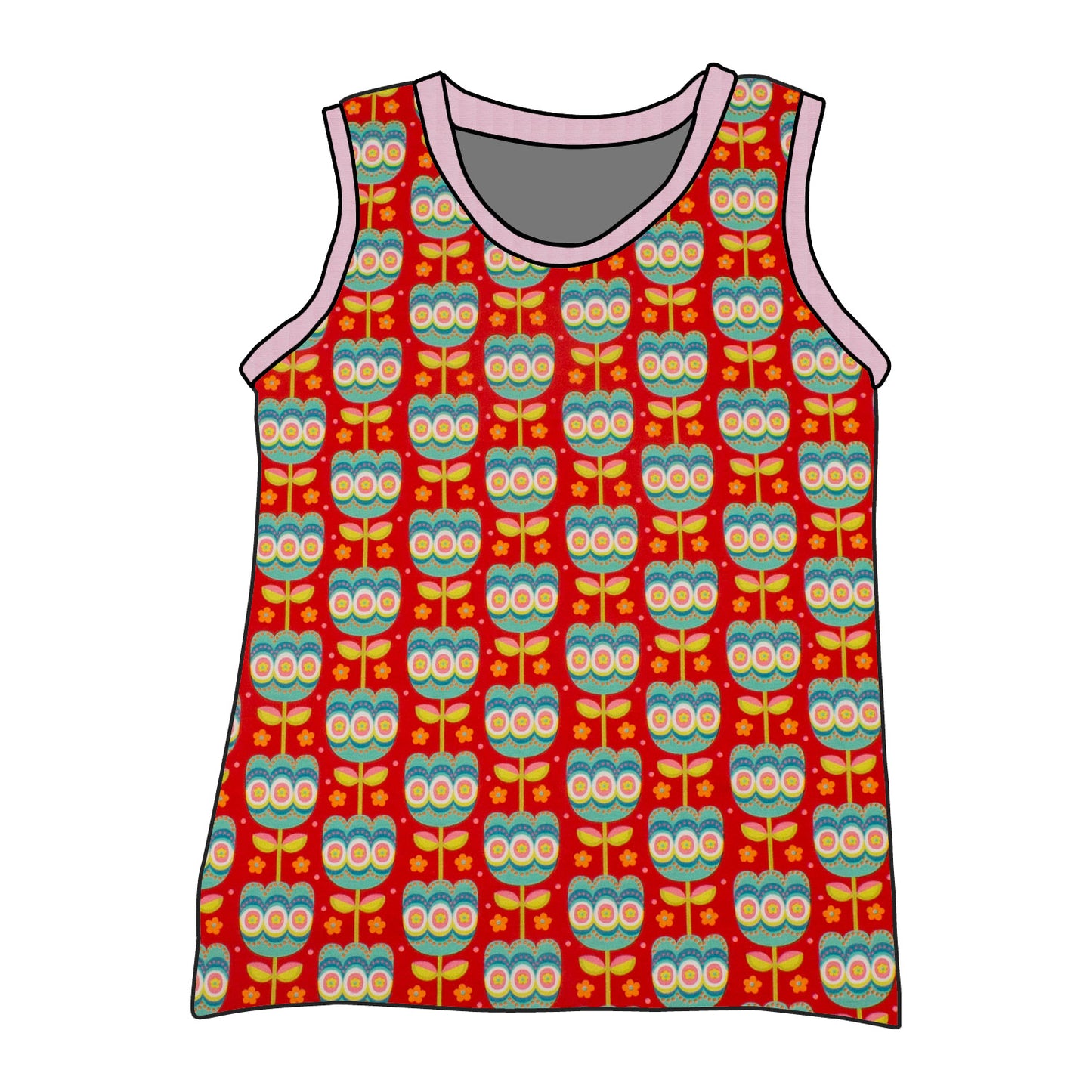 Kinder Unterhemd / Tanktop Retro Tulpen rot