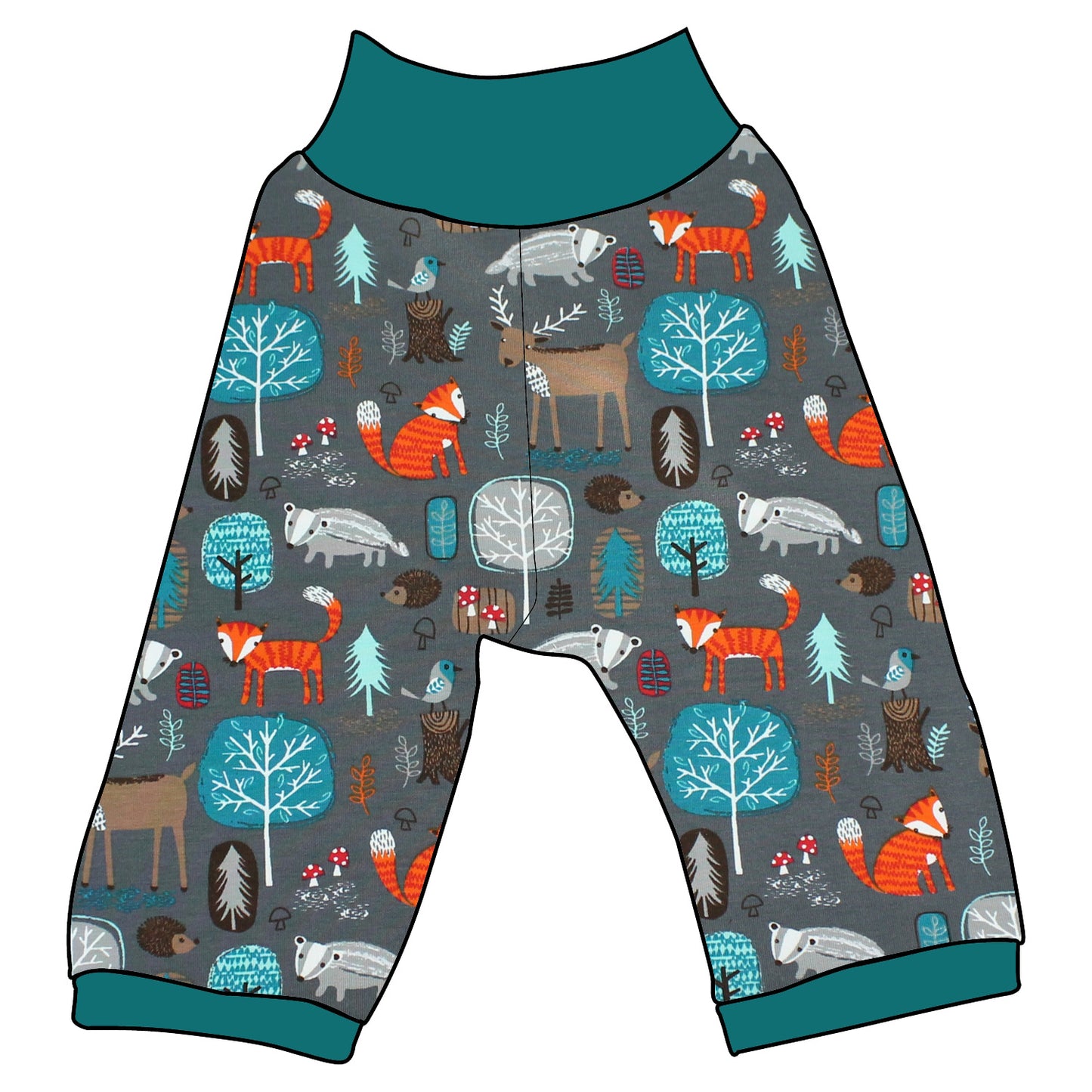 Kinder 3/4 Caprihose Sommerhose Waldtiere grau