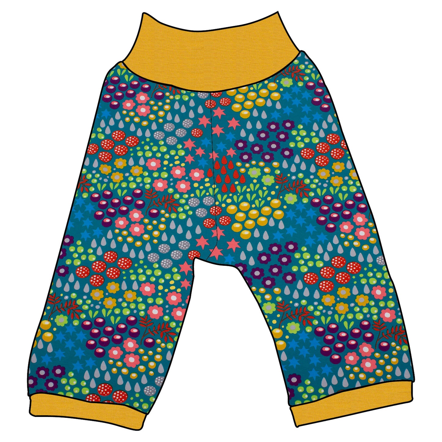 Kinder 3/4 Caprihose Sommerhose Retro Blumenwiese türkis