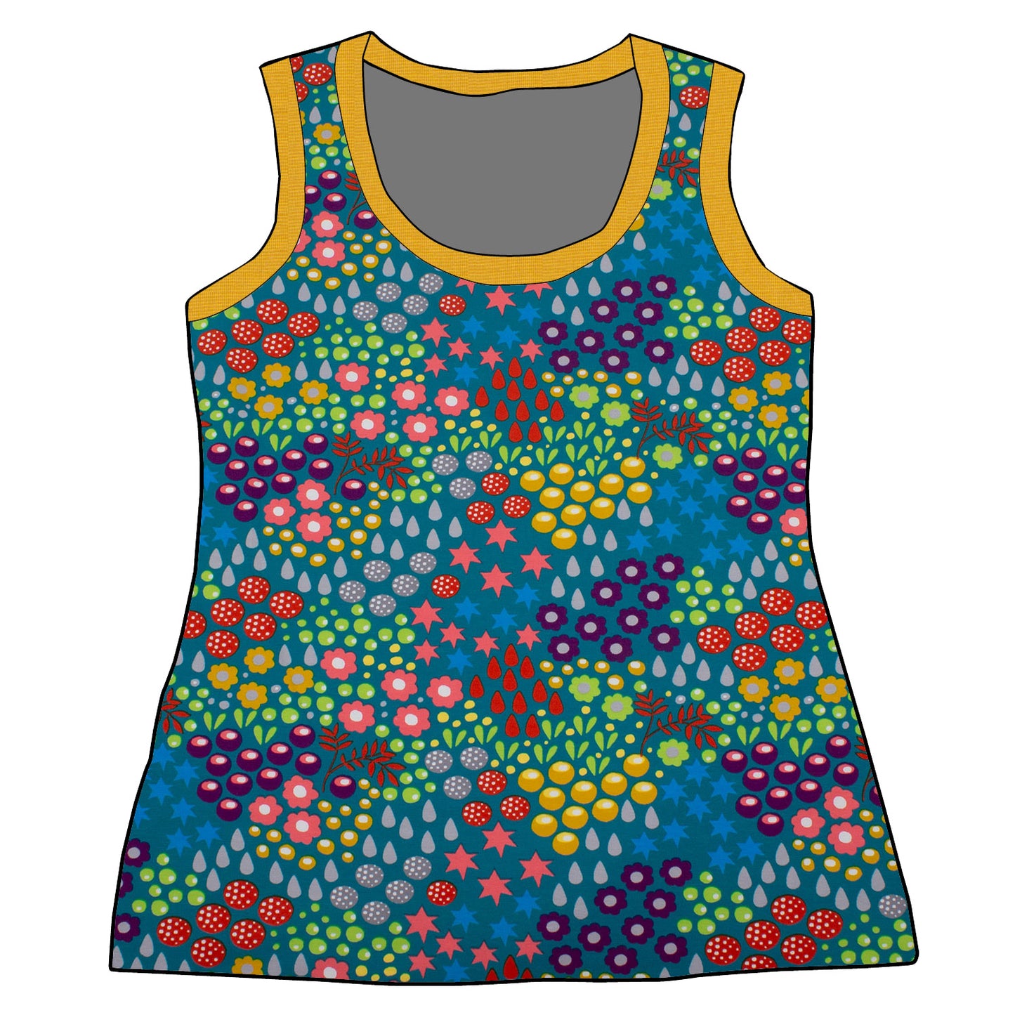 Damen Tanktop Retro Blumenwiese türkis