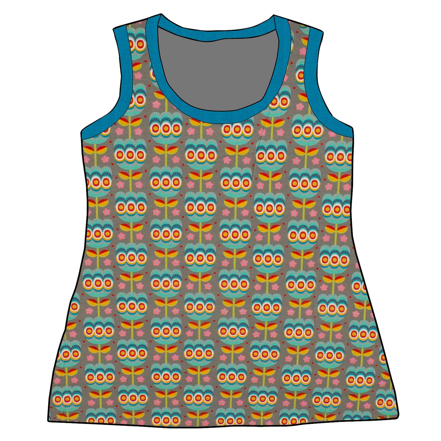 Damen Tanktop Retro Tulpen grau