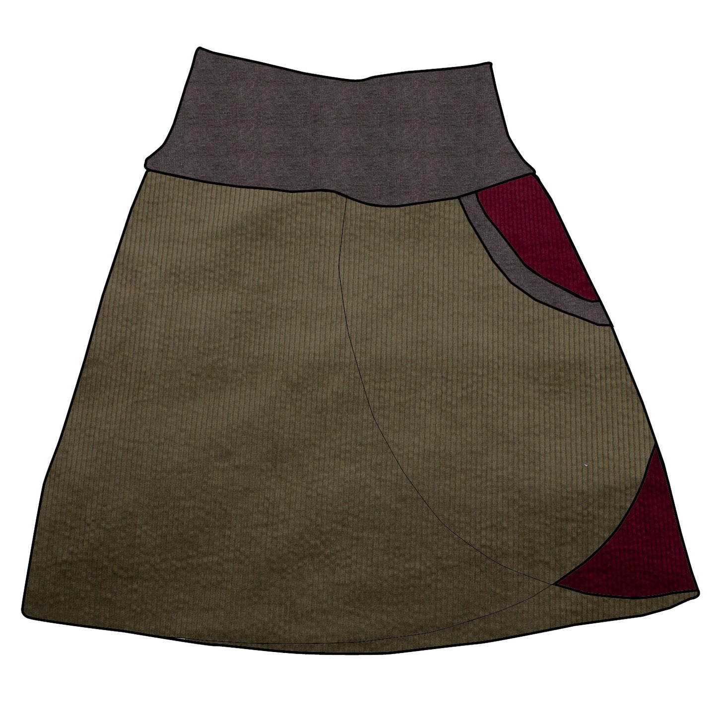 Kinder Cordrock / falscher Wickelrock Cord Khaki / Beere