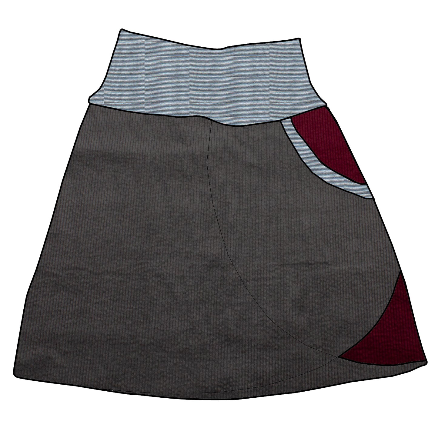 Damen Cordrock / falscher Wickelrock Cord Dunkelgrau / Beere