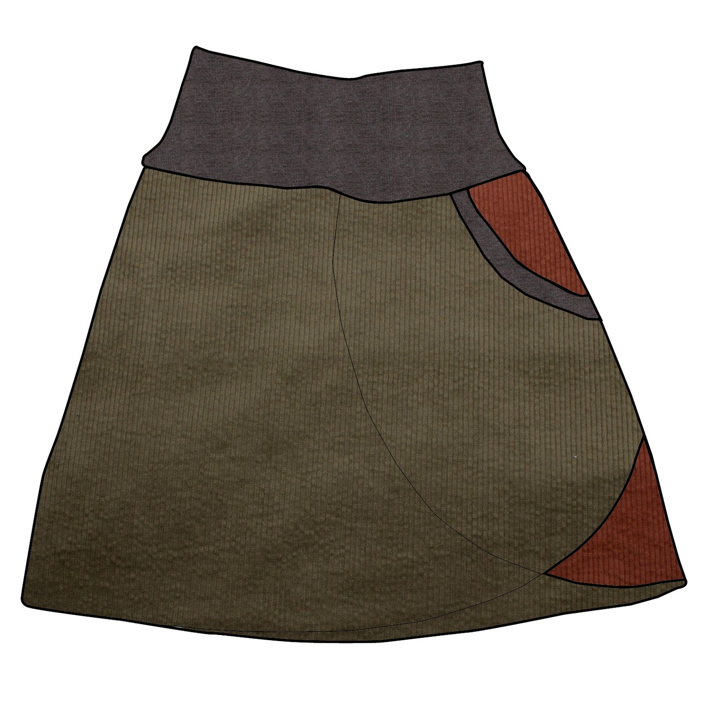 Kinder Cordrock / falscher Wickelrock Cord Khaki / Braun
