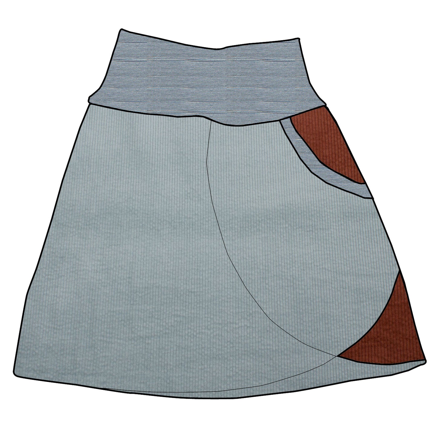 Damen Cordrock / falscher Wickelrock Cord Eisblau / Braun