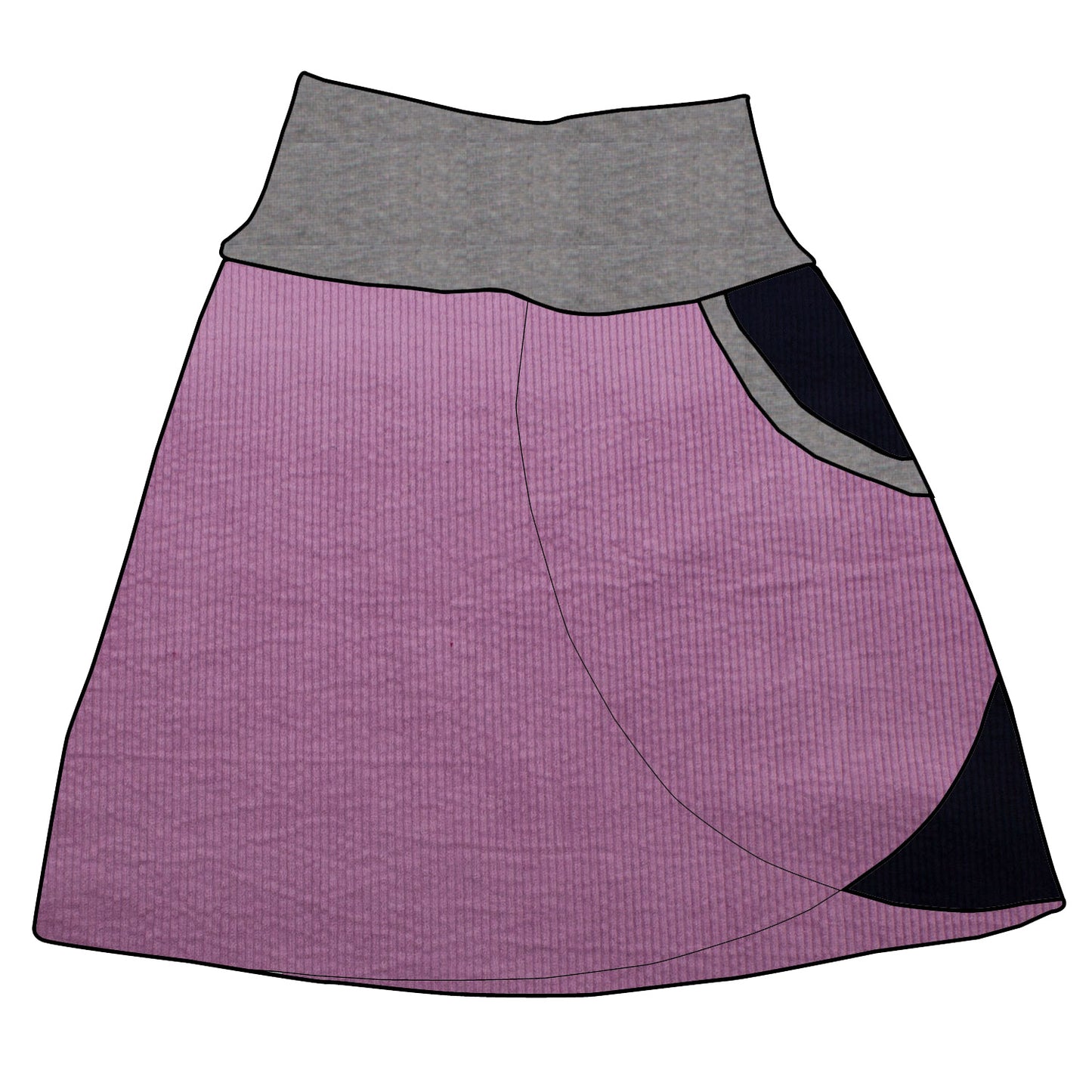 Damen Cordrock / falscher Wickelrock Cord Lila / Dunkelblau