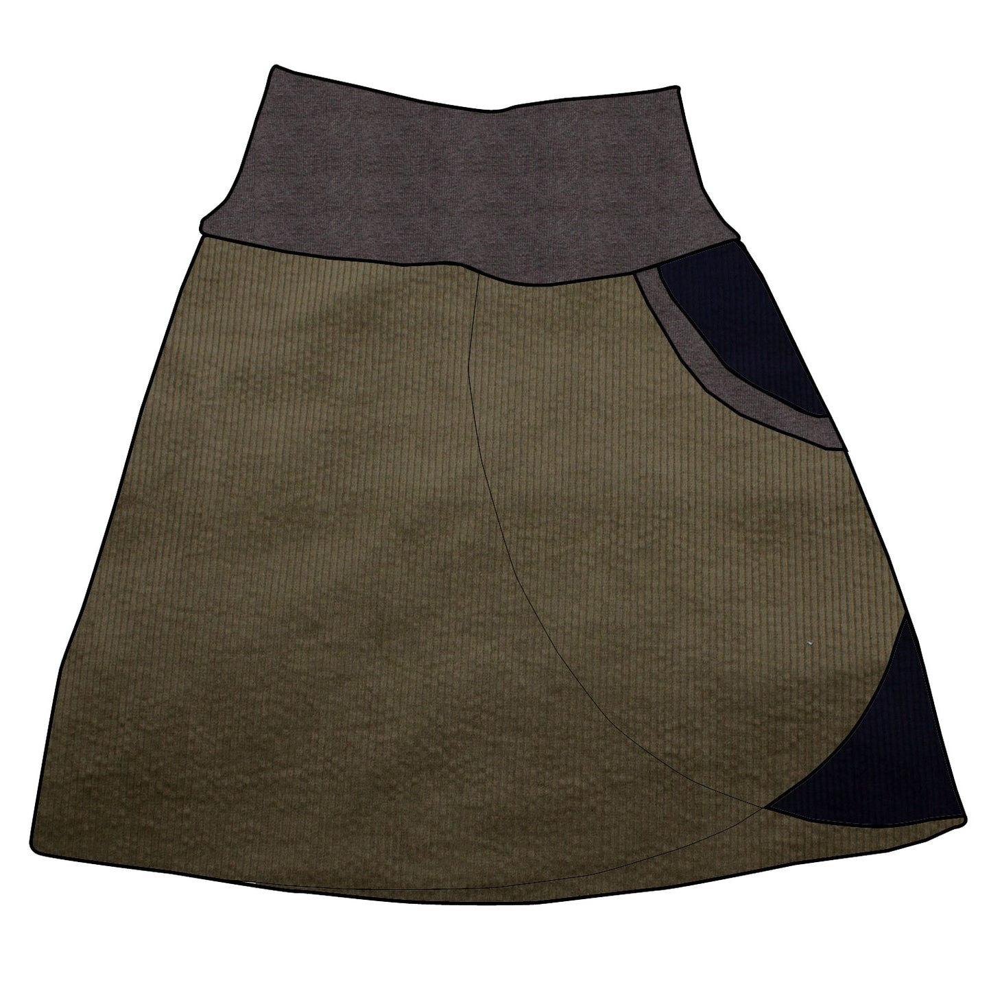 Kinder Cordrock / falscher Wickelrock Cord Khaki / Dunkelblau