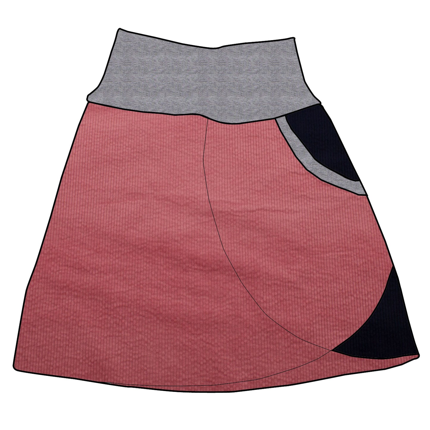Kinder Cordrock / falscher Wickelrock Cord Rosa / Dunkelblau