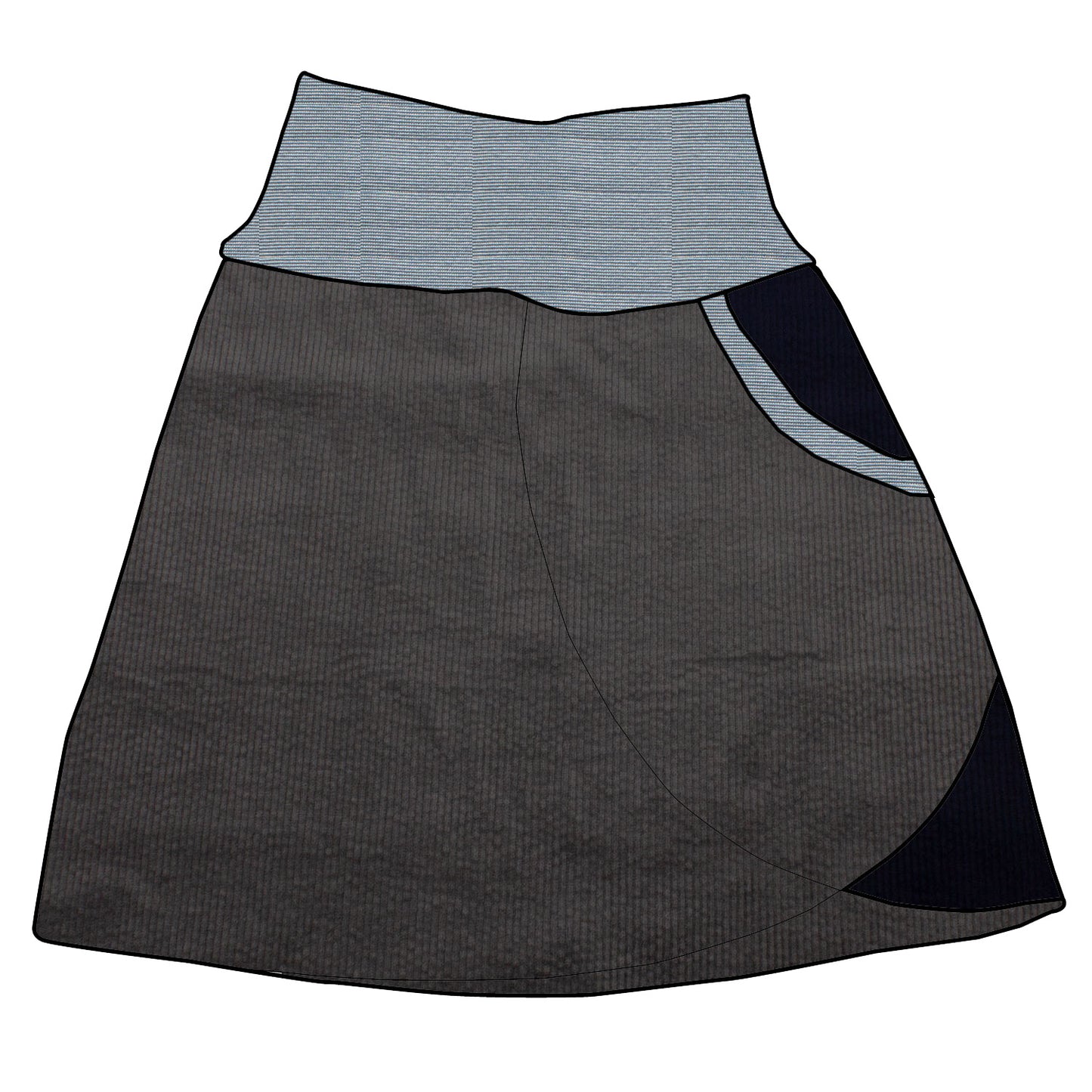 Damen Cordrock / falscher Wickelrock Cord Dunkelgrau / Dunkelblau