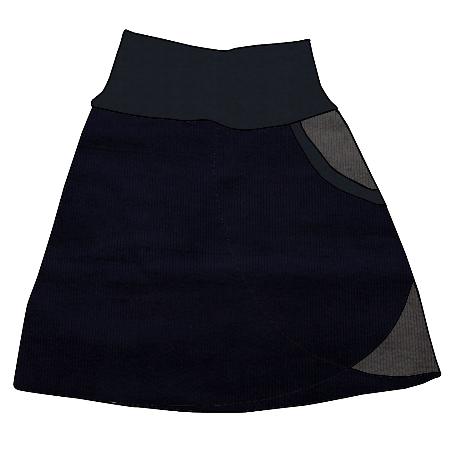 Damen Cordrock / falscher Wickelrock Cord Dunkelblau / Dunkelgrau