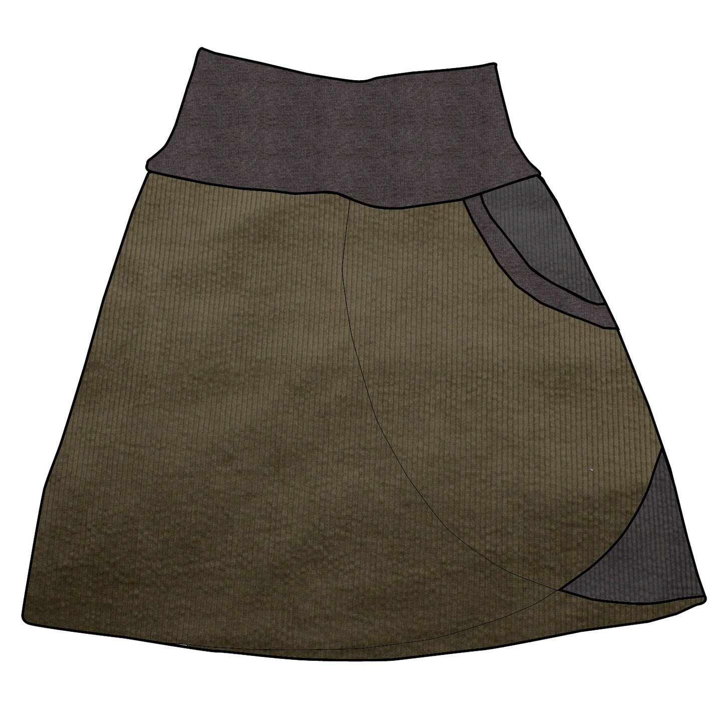 Kinder Cordrock / falscher Wickelrock Cord Khaki / Dunkelgrau