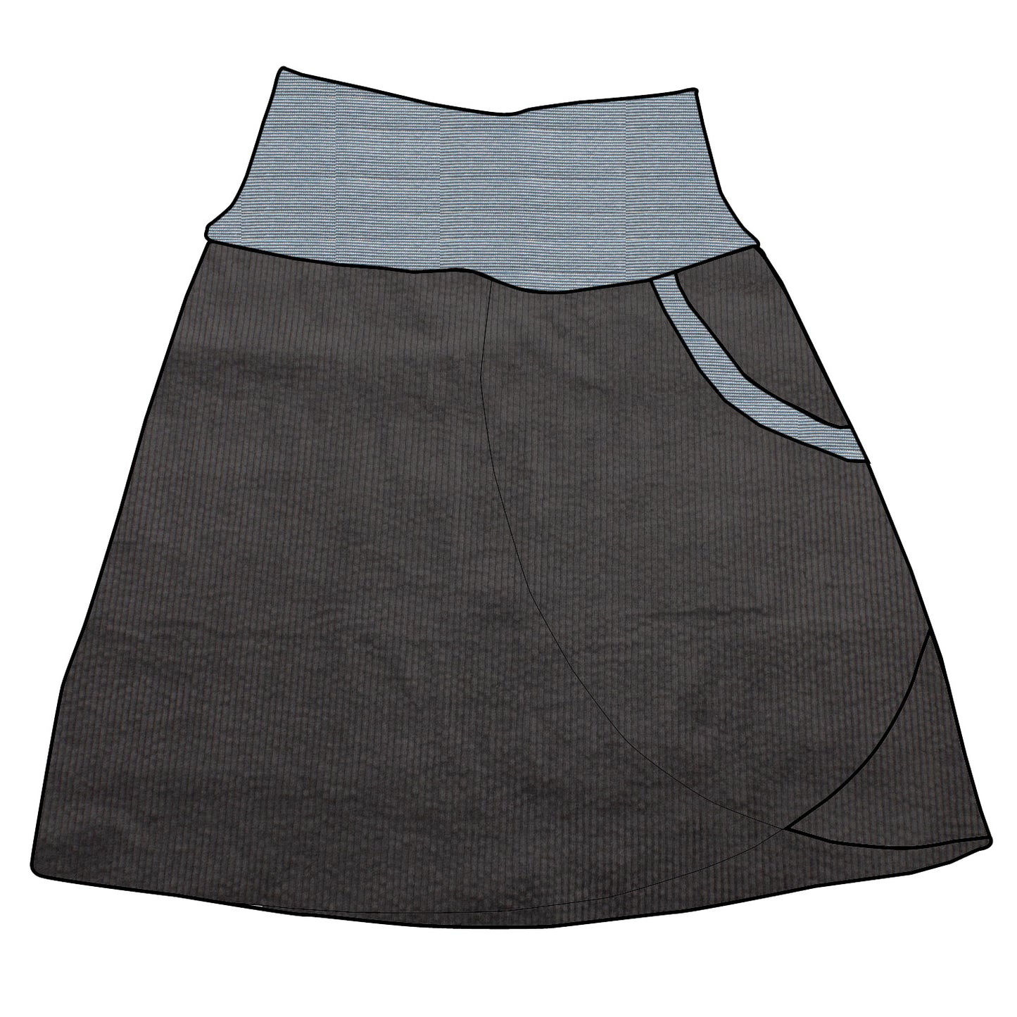 Damen Cordrock / falscher Wickelrock Cord Dunkelgrau / Dunkelgrau
